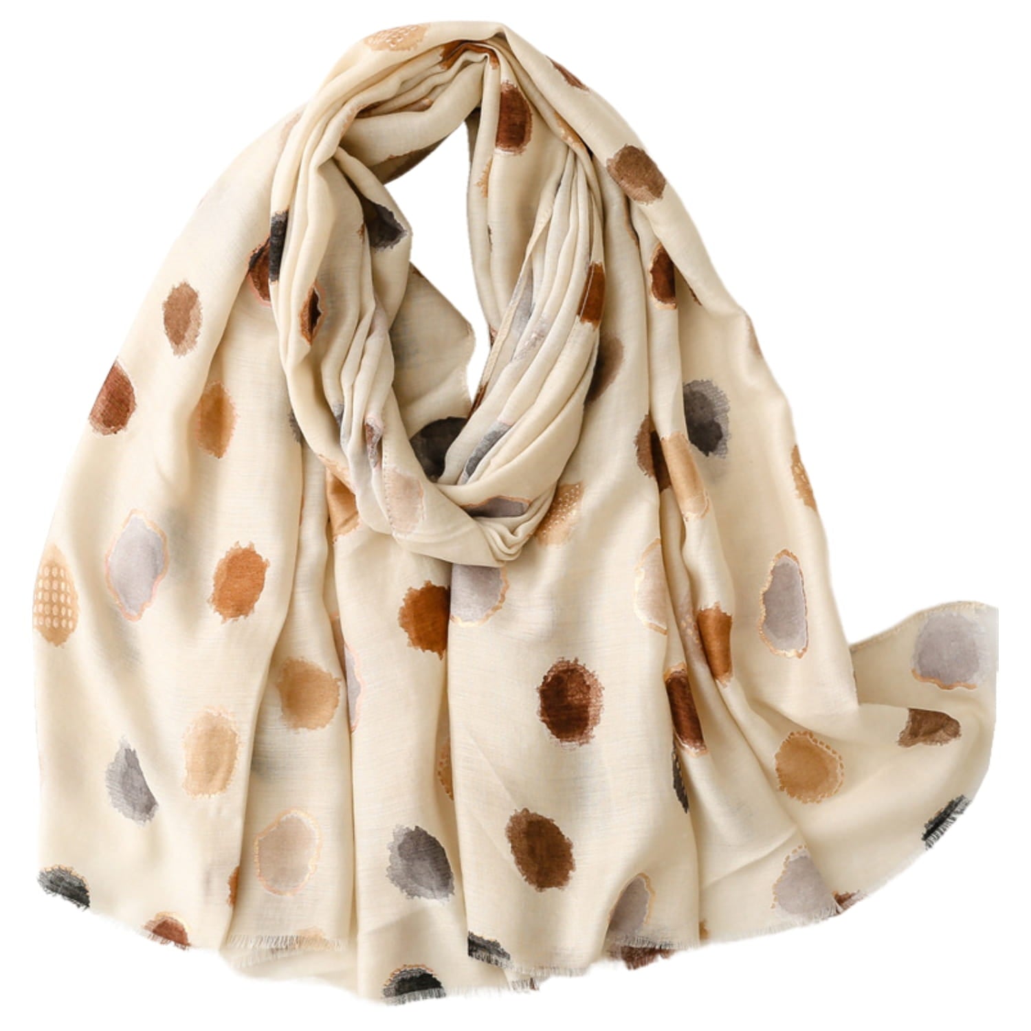 Bok szala o wymiarach 180 x 90 cm, z artystycznym wzorem kropkowym w odcieniach brązu i szarości | KAMEA | Spironik.pl