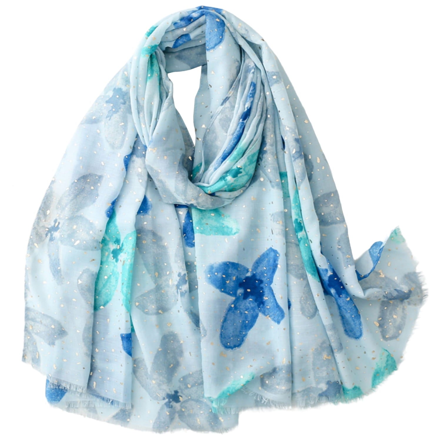 Szal w użyciu, stylizowany na jasnej bluzce, idealny do wiosennych outfitów | KAMEA | Spironik.pl