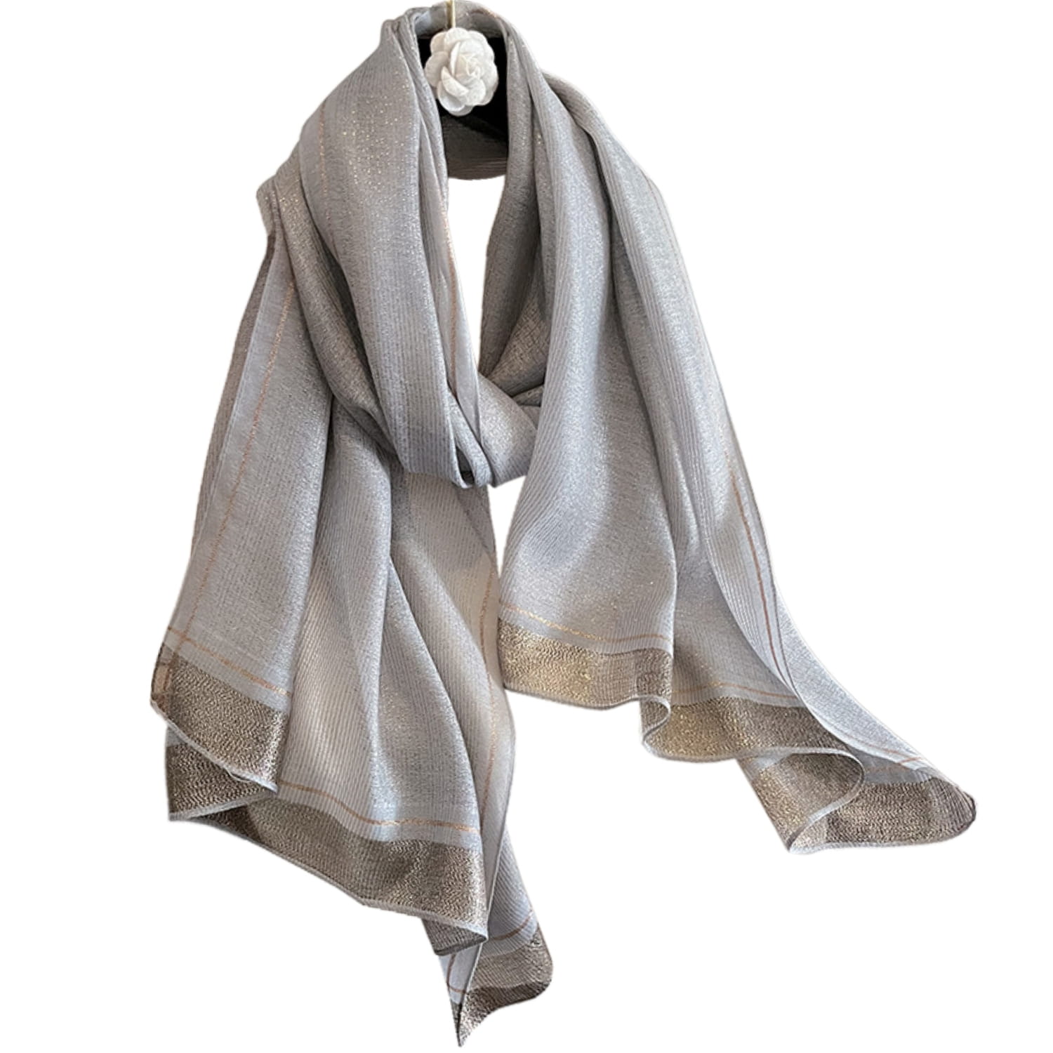 Szalik Damski, Model: RS023-4//T22//1, Kolor: szary, Skład materiału: 60% Jedwab; 40% Poliester, Przeznaczenie: Wielosezonowe, Wymiary(długość/szerokość): 180cm/90cm (Szalik Damski, zdjęcie 3)