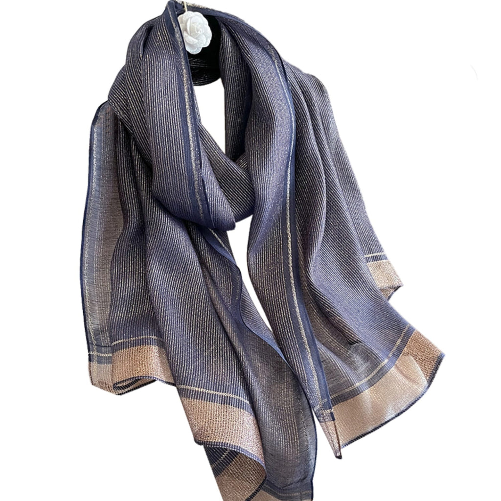 Szalik Damski, Model: RS023-5//T22//1, Kolor: granatowy, Skład materiału: 60% Jedwab; 40% Poliester, Przeznaczenie: Wielosezonowe, Wymiary(długość/szerokość): 180cm/90cm (Szalik Damski, zdjęcie 4)