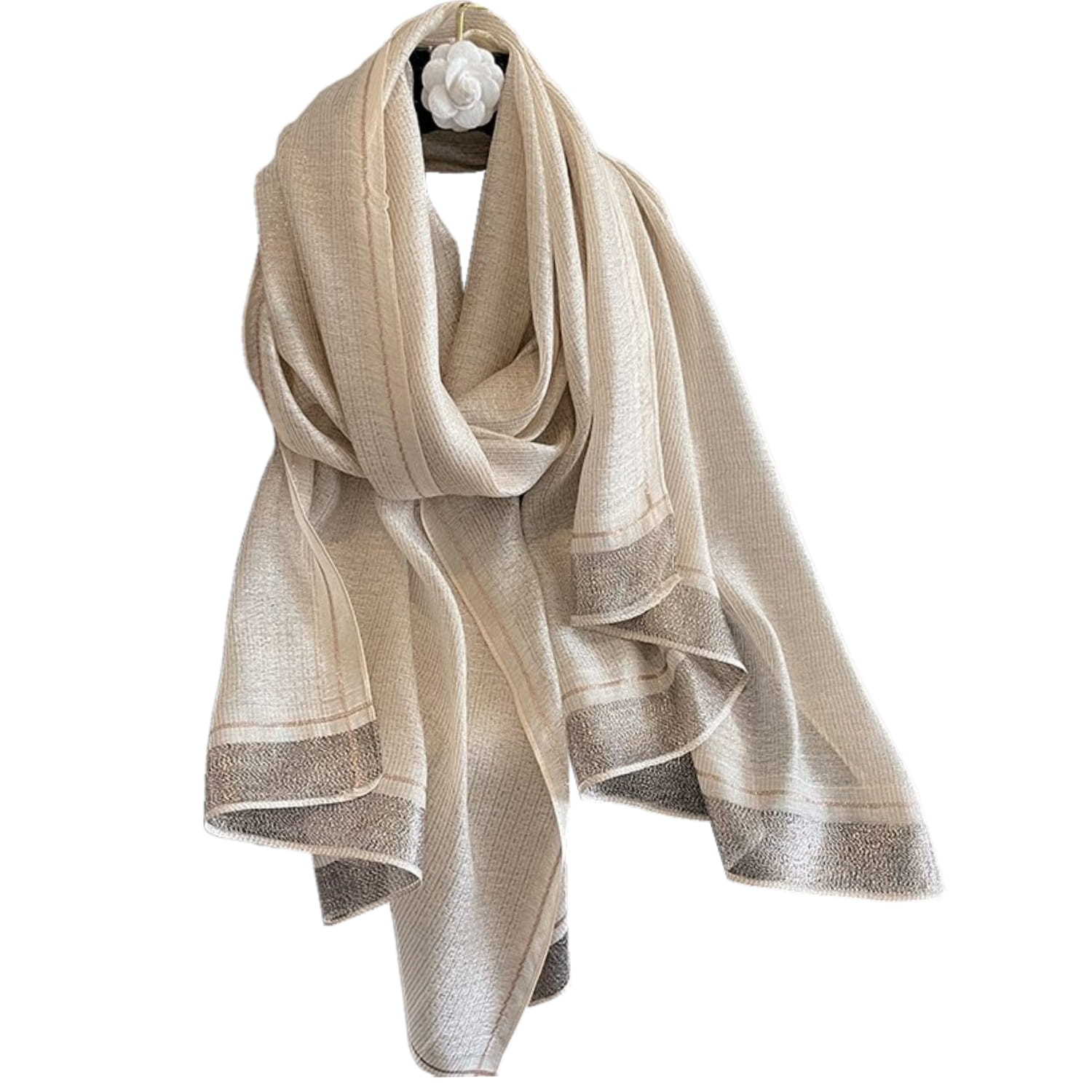Szalik Damski, Model: RS023-6//T22//1, Kolor: beżowy, Skład materiału: 60% Jedwab; 40% Poliester, Przeznaczenie: Wielosezonowe, Wymiary(długość/szerokość): 180cm/90cm (Szalik Damski, zdjęcie 4)