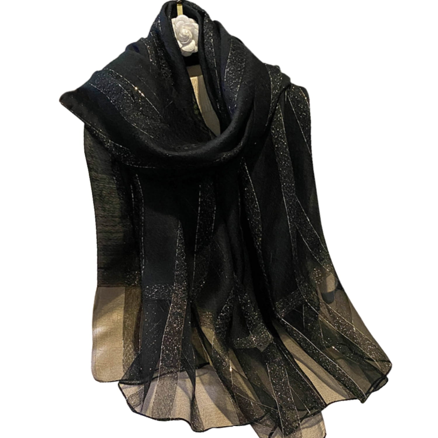 Szalik Damski, Model: RS002-6//T22//1, Kolor: czarny, Skład materiału: 60% Wełna; 40% Jedwab morwowy, Przeznaczenie: Wielosezonowe, Wymiary(długość/szerokość): 190cm/70cm (Szalik Damski, zdjęcie 5)