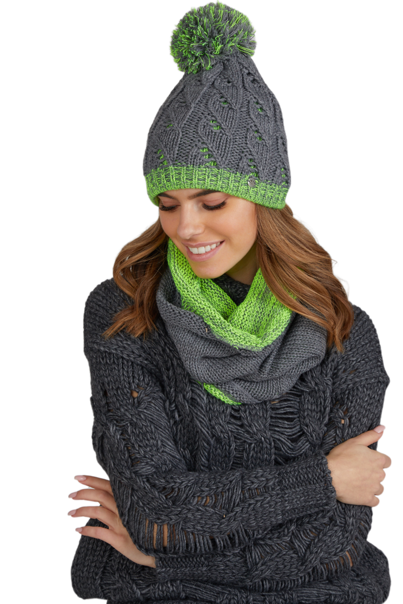 Czapka Damska, Model: Catrina, Kolor: szary, Skład materiału: 70% Wełna; 30% Akryl, Przeznaczenie: Jesień/Zima, Rozmiar: Uniwersalny (54-60) (Czapka Damska, zdjęcie 2)