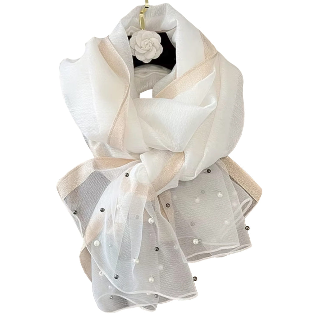 Szalik Damski, Model: RS001-1//T22//1, Kolor: ekru, Skład materiału: 60% Jedwab; 40% Poliester, Przeznaczenie: Wielosezonowe, Wymiary(długość/szerokość): 190cm/75cm (Szalik Damski, zdjęcie 7)