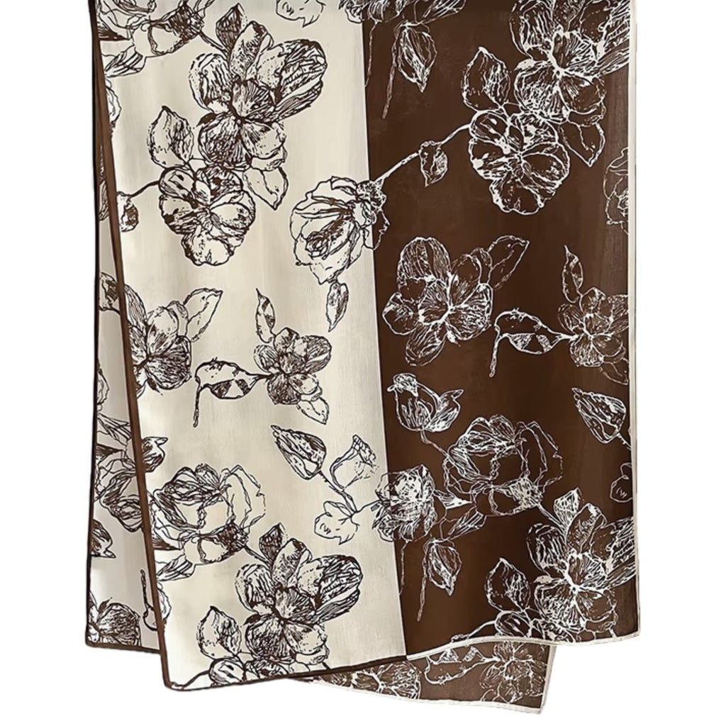 Bok szala brązowo-ecru z rysunkowym wzorem, wykonany w Polsce z wysokiej jakości materiałów | KAMEA | Spironik.pl