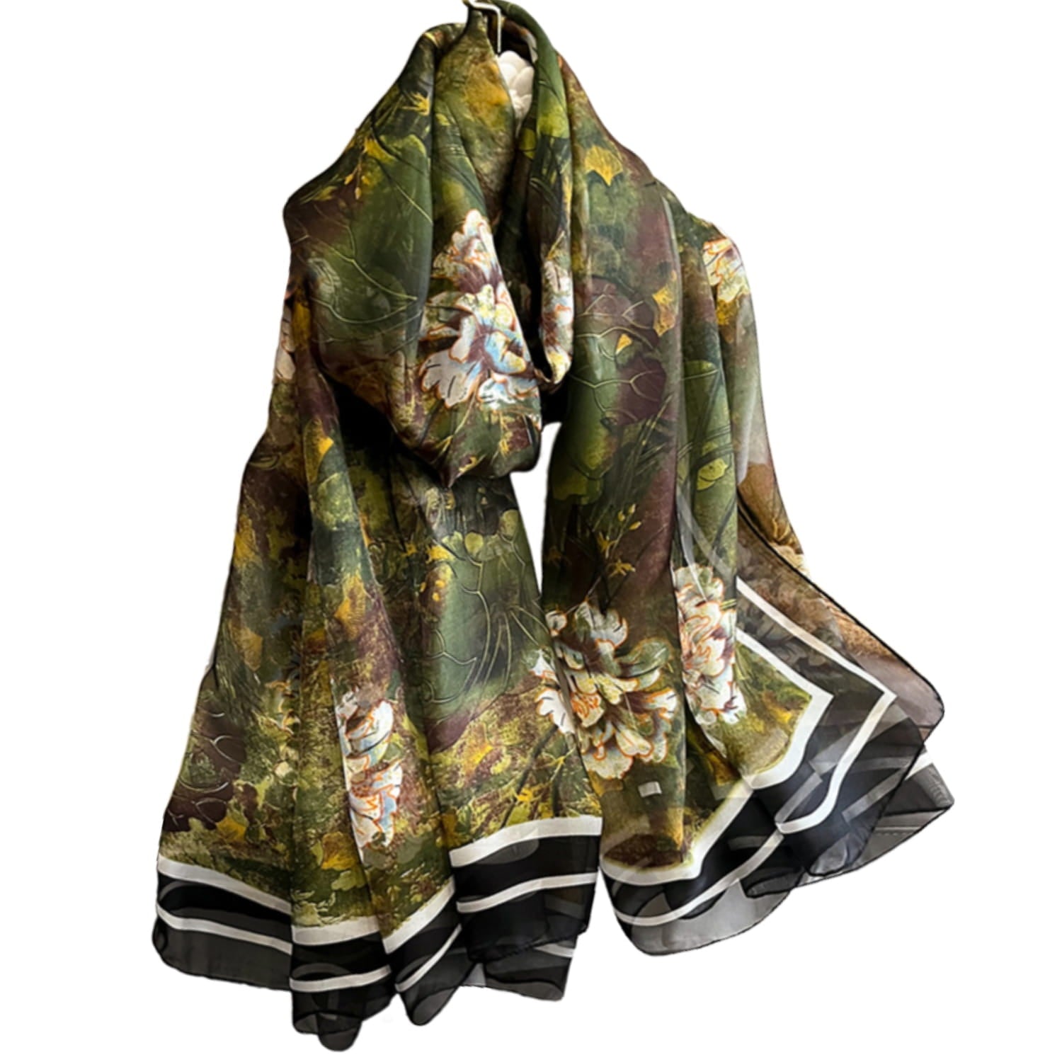 Szalik Damski, Model: YY029//T23//2, Kolor: zielony, Skład materiału: 100% Jedwab, Przeznaczenie: Wielosezonowe, Wymiary(długość/szerokość): 190cm/135cm (Szalik Damski, zdjęcie 6)