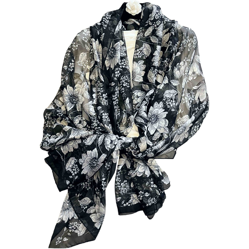 Szalik Damski, Model: YY025//T23//2, Kolor: czarny, Skład materiału: 100% Jedwab, Przeznaczenie: Wielosezonowe, Wymiary(długość/szerokość): 190cm/135cm (Szalik Damski, zdjęcie 3)