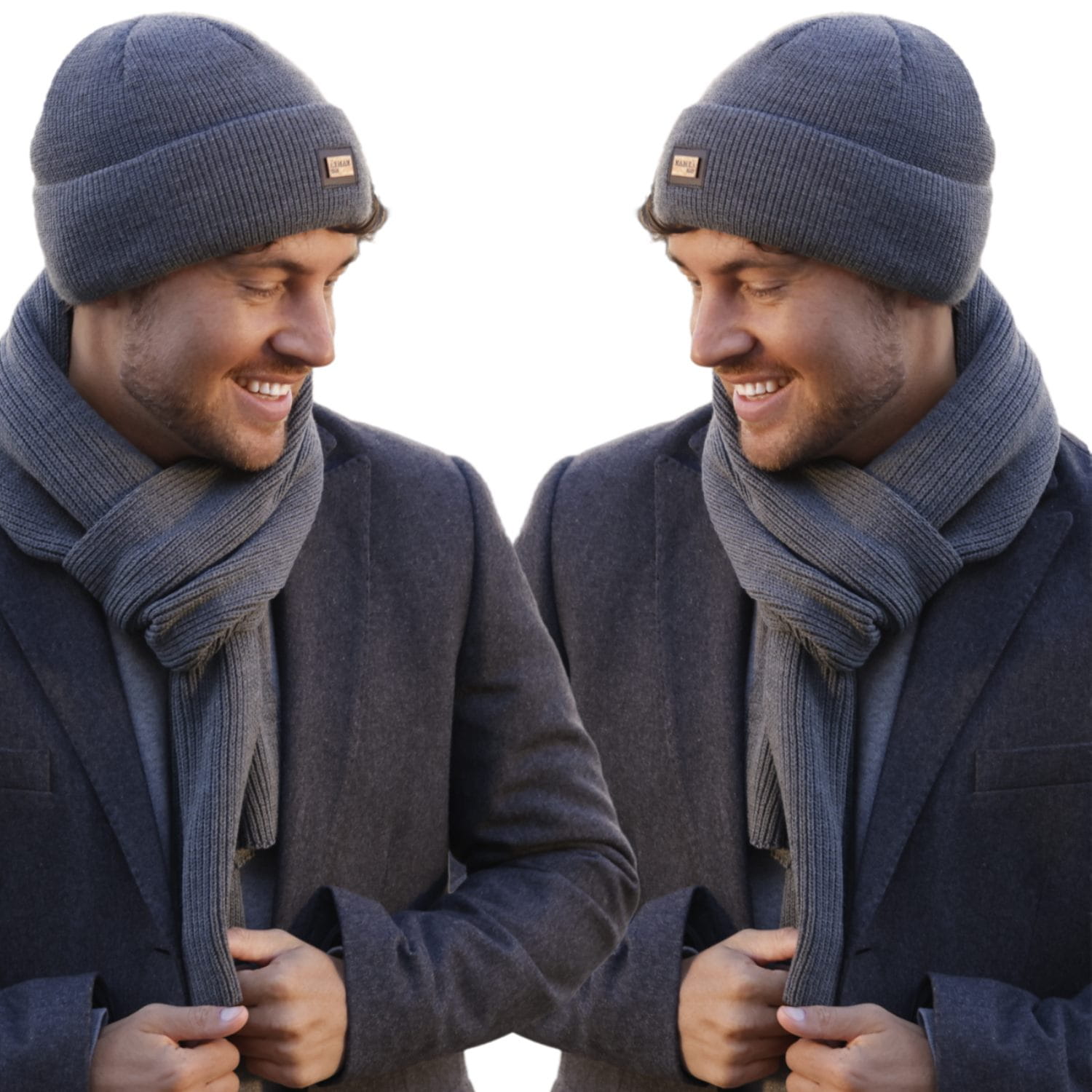 Dwuwarstwowa czapka beanie z mankietem i dopasowany szalik w grafitowym kolorze, idealne na jesień i zimę | KAMEA | Spironik.pl