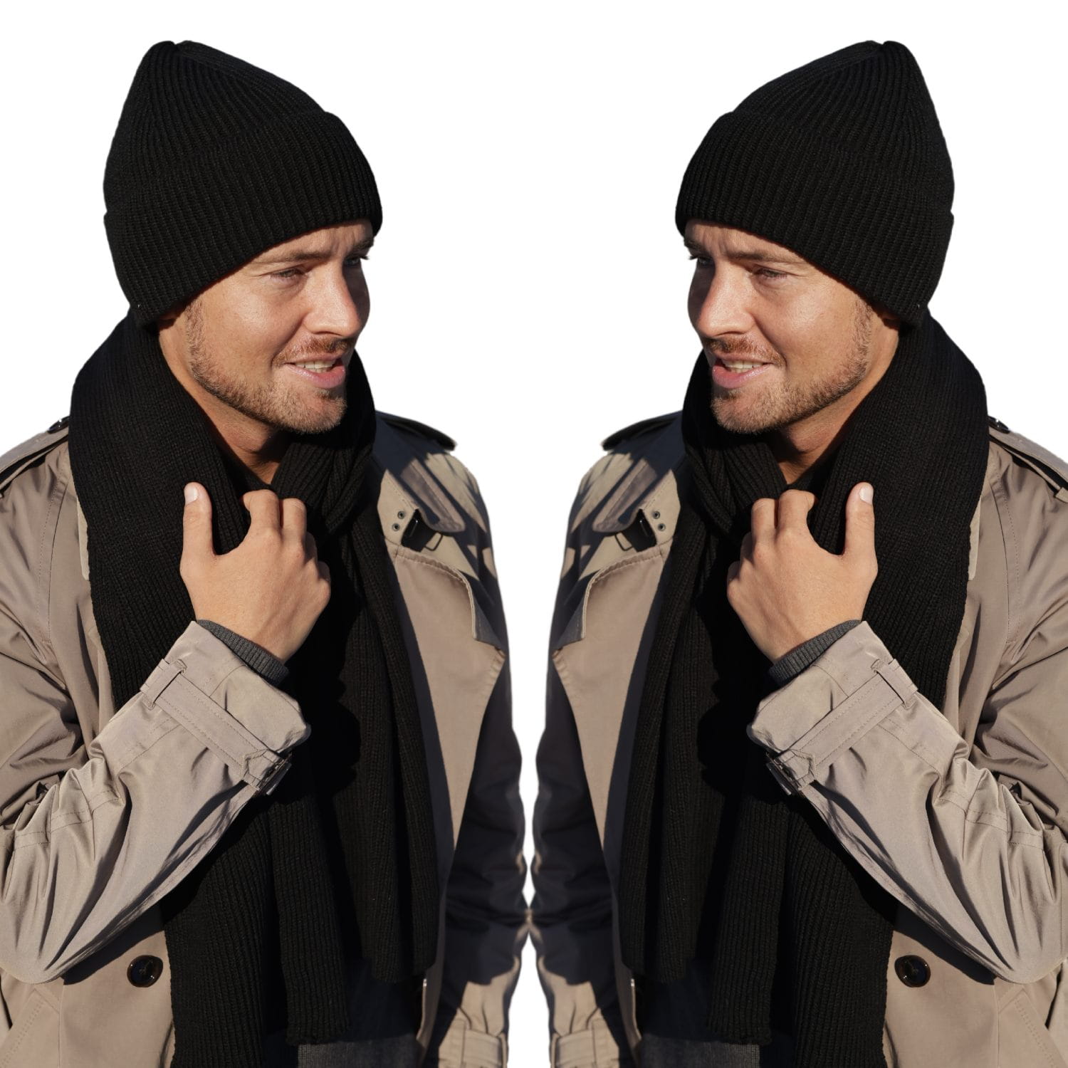 Detal prążkowanej faktury czapki i szalika KAMEA FILIP w uniwersalnym czarnym kolorze | Spironik.pl