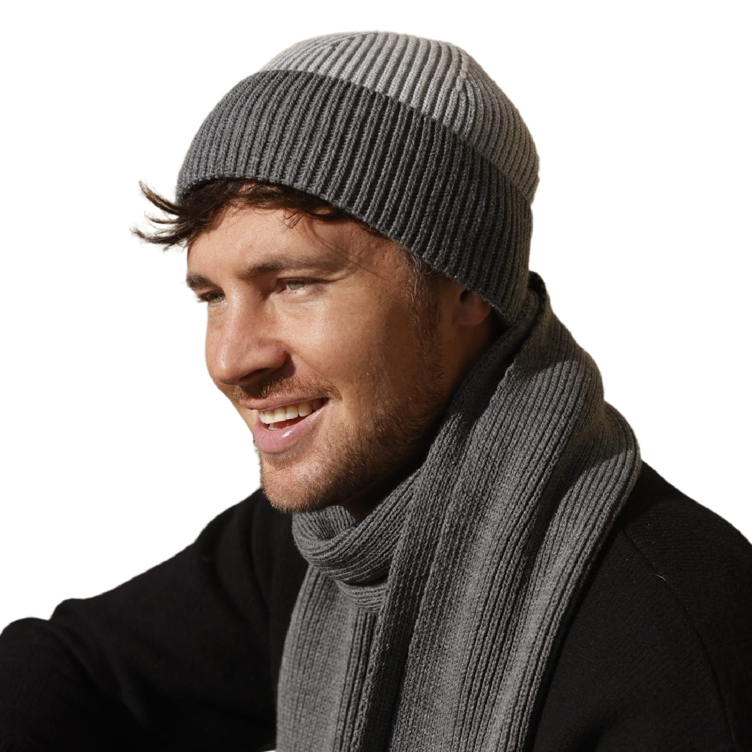 Czapka i szalik KAMEA LEON w grafitowym kolorze, idealne na jesień i zimę, z elastycznym dopasowaniem | Spironik.pl