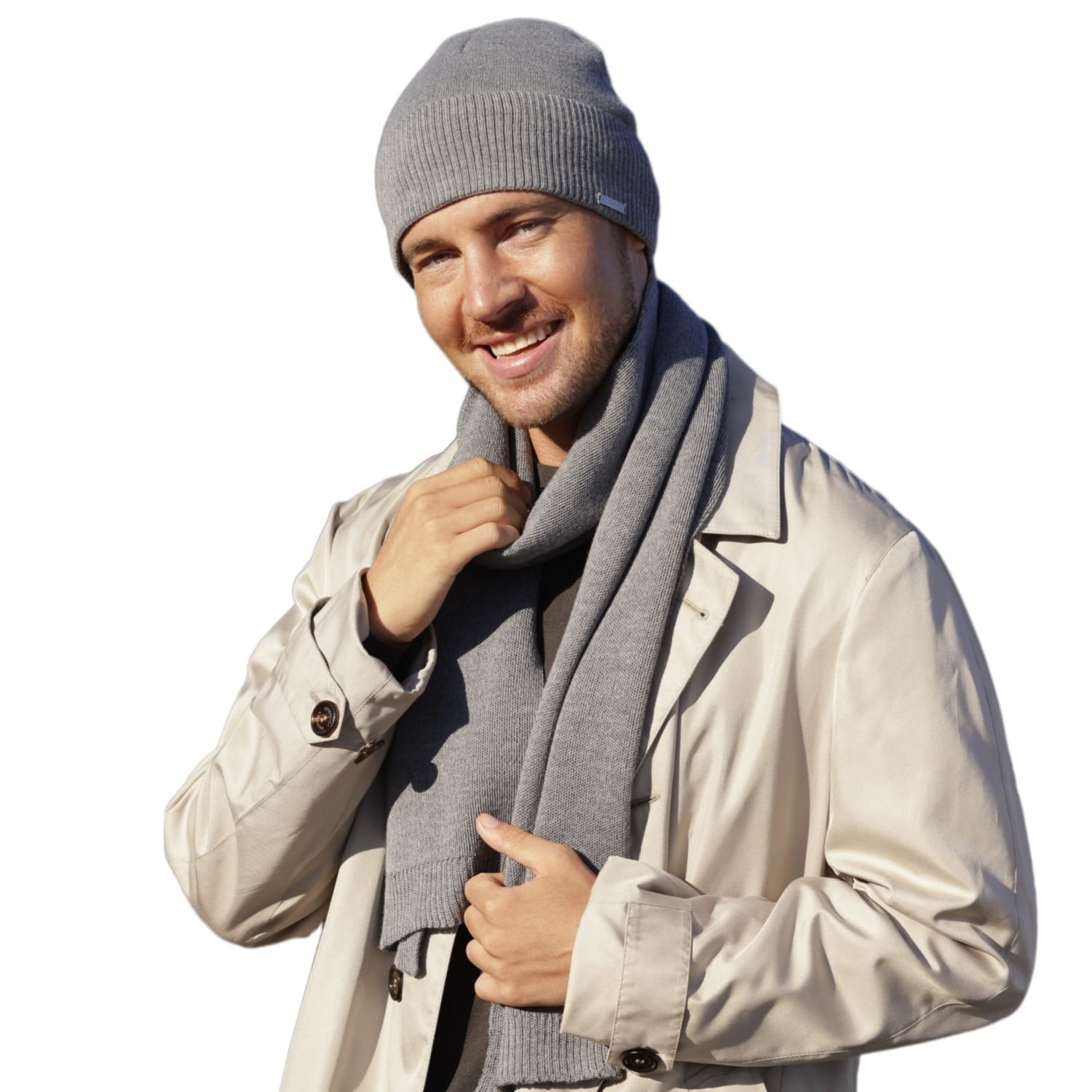 Komplety: czapka + szalik/komin, Model: Lukas Komplet, Kolor: szary, Skład materiału: 100% Wełna Merino Extrafine, Przeznaczenie: Jesień/Zima, Wymiary(długość/szerokość): 170cm/25cm (Komplety: czapka + szalik/komin, zdjęcie 4)