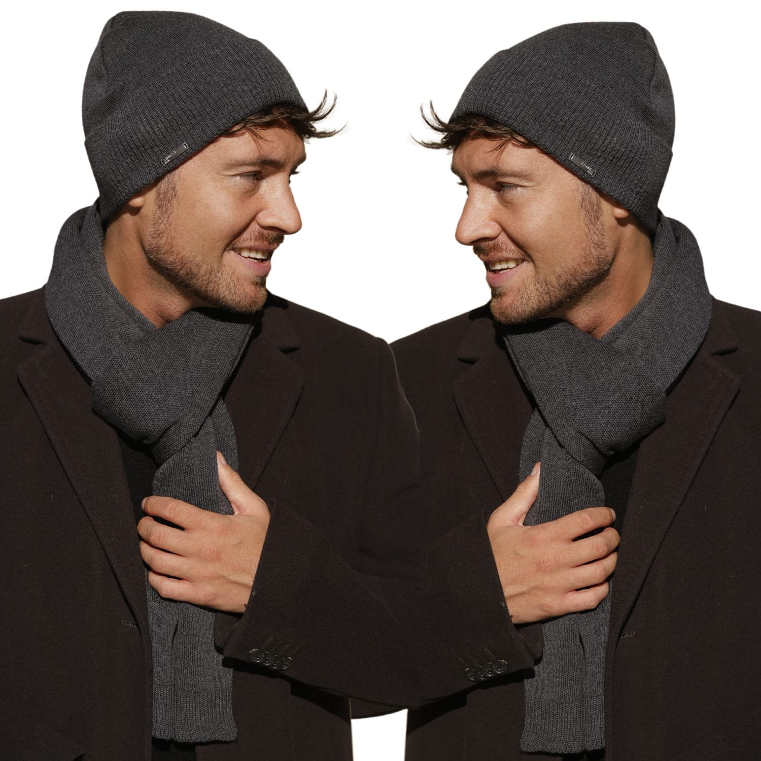 Komplety: czapka + szalik/komin, Model: Lukas Komplet, Kolor: grafitowy, Skład materiału: 100% Wełna Merino Extrafine, Przeznaczenie: Jesień/Zima, Wymiary(długość/szerokość): 170cm/25cm (Komplety: czapka + szalik/komin, zdjęcie 4)