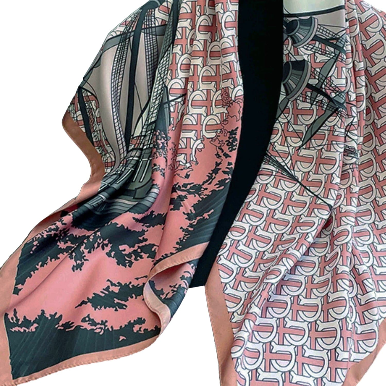 Apaszka, Model: F347-3//T35//14, Kolor: różowy, Skład materiału: 100% Poliester, Przeznaczenie: Wielosezonowe, Wymiary(długość/szerokość): 90cm/90cm (Apaszka, zdjęcie 3)