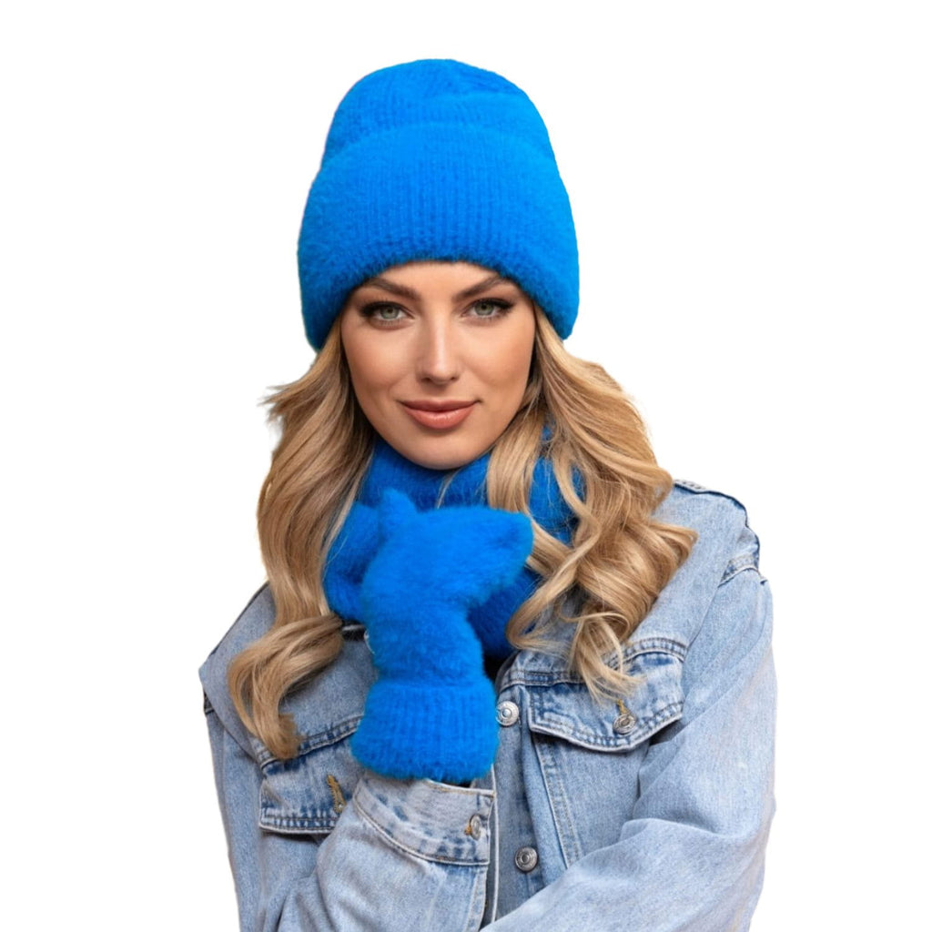 Komplet (Czapka + Komin), Model: Benita-Komplet, Kolor: turkusowy, Skład materiału: 55% Poliamid; 35% Wiskoza; 6% Poliester; 4% Modal, Przeznaczenie: Jesień/Zima, Wymiary(długość/szerokość): 23cm/30cm (Komplet (Czapka + Komin), zdjęcie 2)