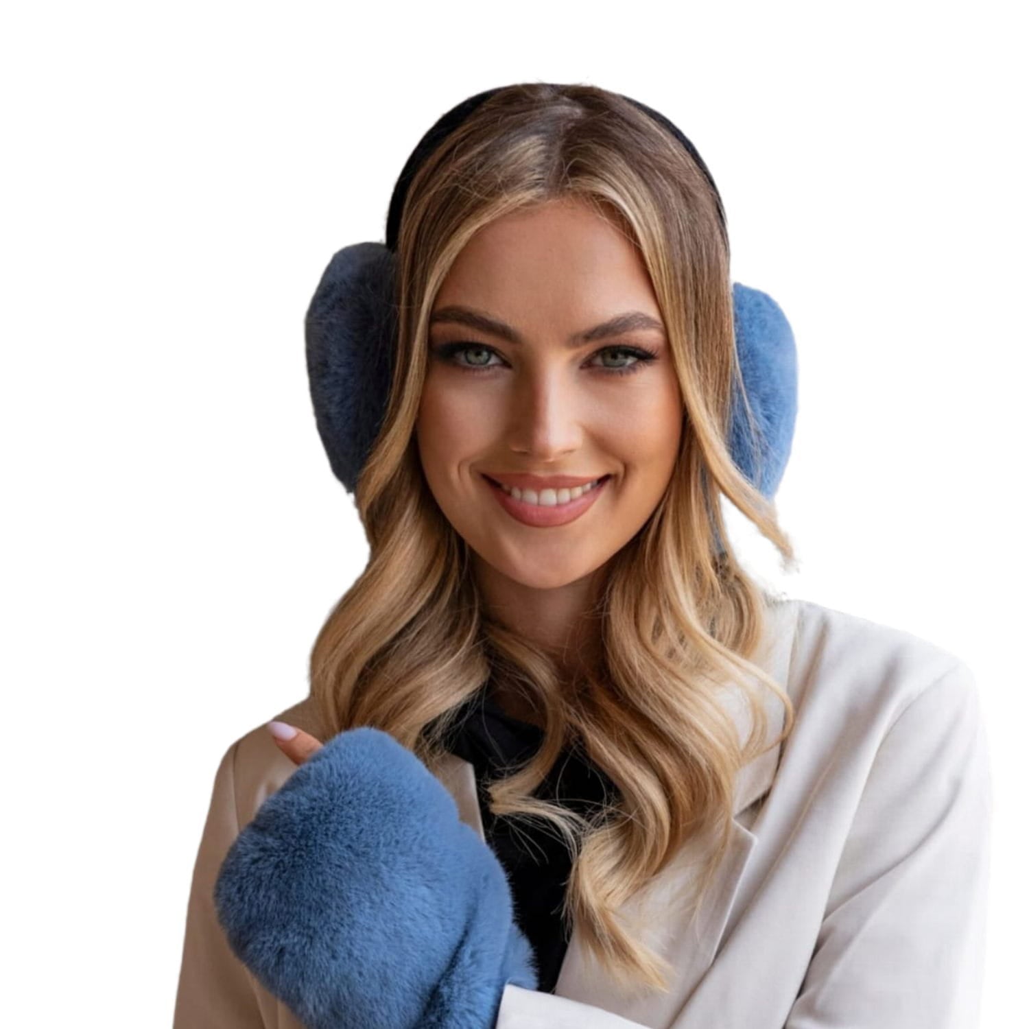 Nauszniki zimowe, Model: Aster, Kolor: jeansowy, Skład materiału: Futro 100% Poliester, Przeznaczenie: Jesień/Zima, Rozmiar: Uniwersalny (Nauszniki zimowe, zdjęcie 2)