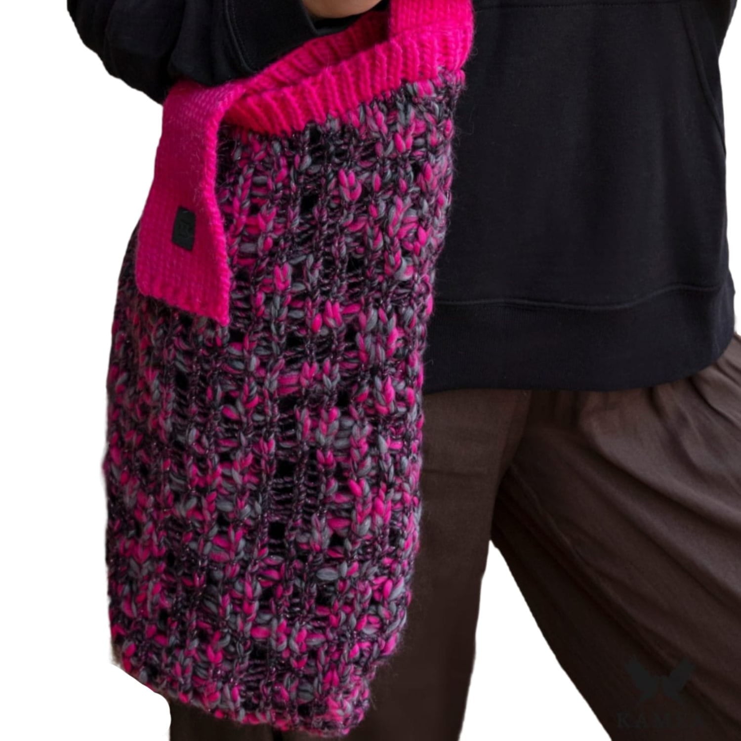 Torba, Model: Morela-Torba, Kolor: malinowy, Skład materiału: 40% Wełna; 37% Poliakryl; 19% Alpaka; 4% Poliester, Przeznaczenie: Wielosezonowe (Torba, zdjęcie 3)