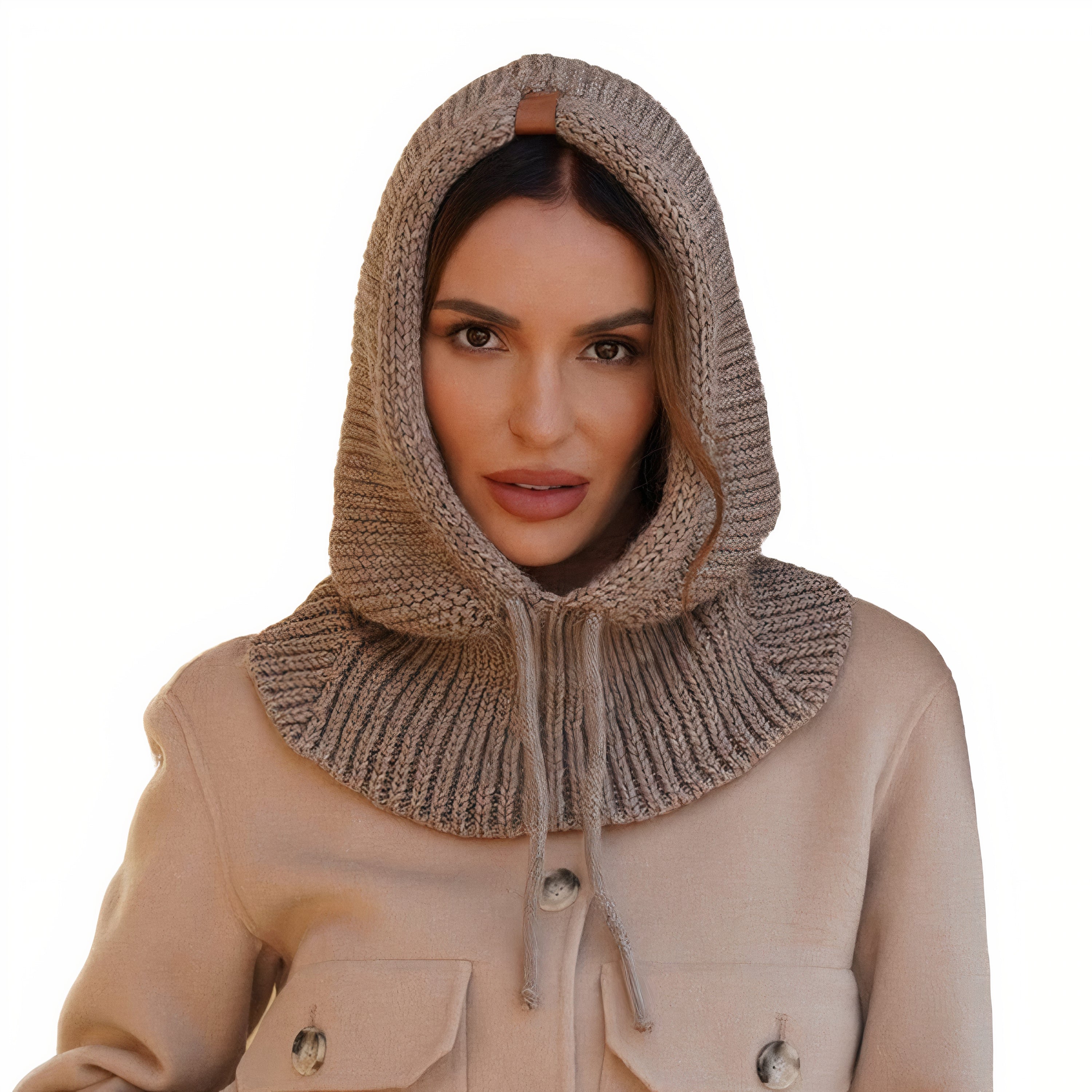 Kaptur Damski, Model: Kaptur-Majrag, Kolor: cappuccino, Skład materiału: 85% Akryl; 15% Poliamid, Przeznaczenie: Jesień/Zima, Rozmiar: Uniwersalny (Kaptur Damski, zdjęcie 5)