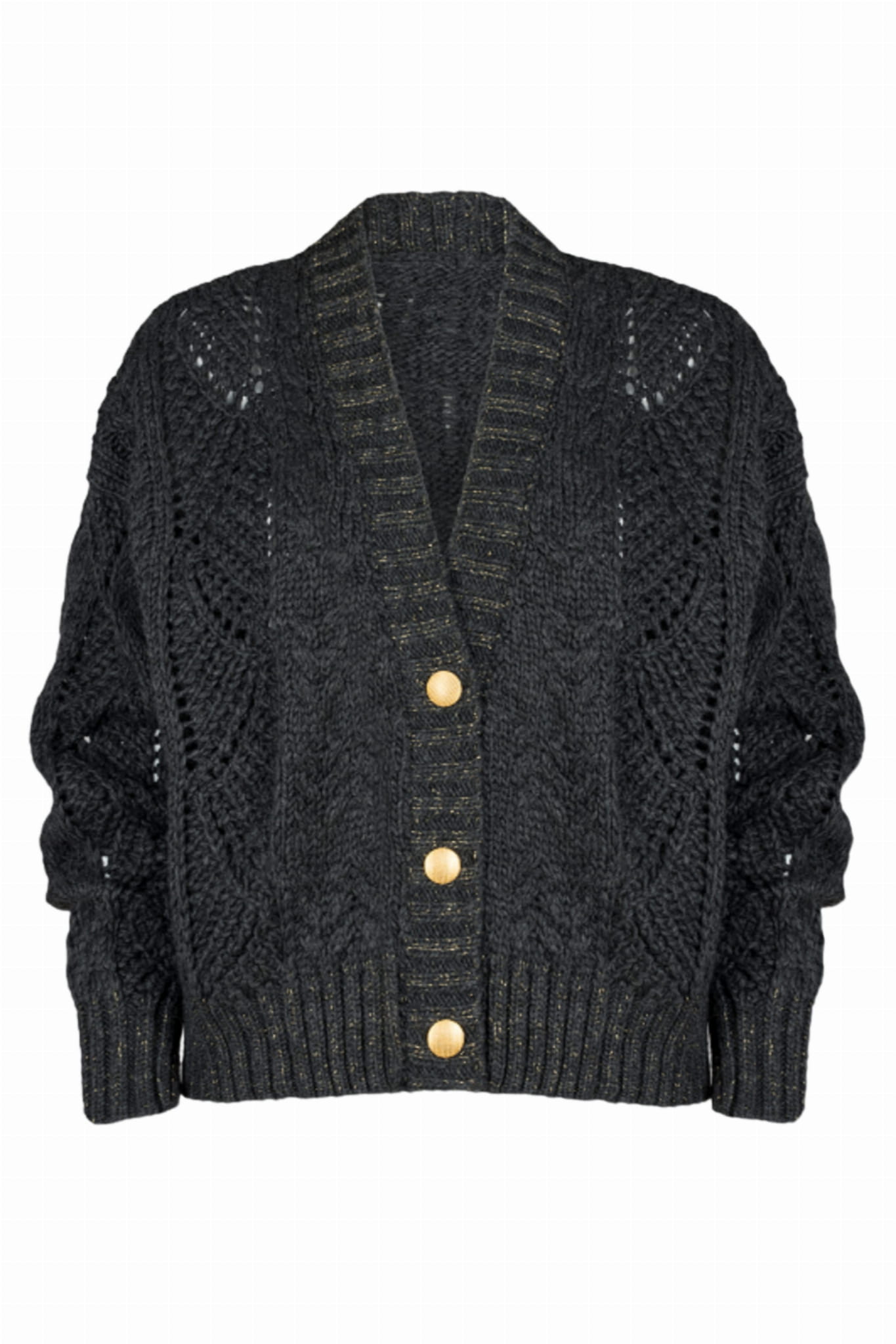 Kardigan Damski, Model: Karmen, Kolor: grafitowy-lux, Skład materiału: 58% Akryl; 30% Wełna; 10% Alpaka; 2% Lurex, Przeznaczenie: Wielosezonowe (Kardigan Damski, zdjęcie 3)