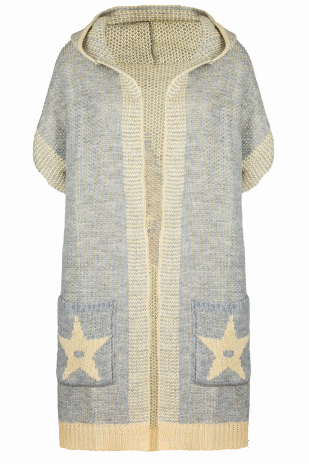 Kardigan Damski, Model: Pandora, Kolor: szary-banan, Skład materiału: 55% Poliacryl; 25% Wełna; 10% Poliester; 10% Alpaka, Przeznaczenie: Wielosezonowe