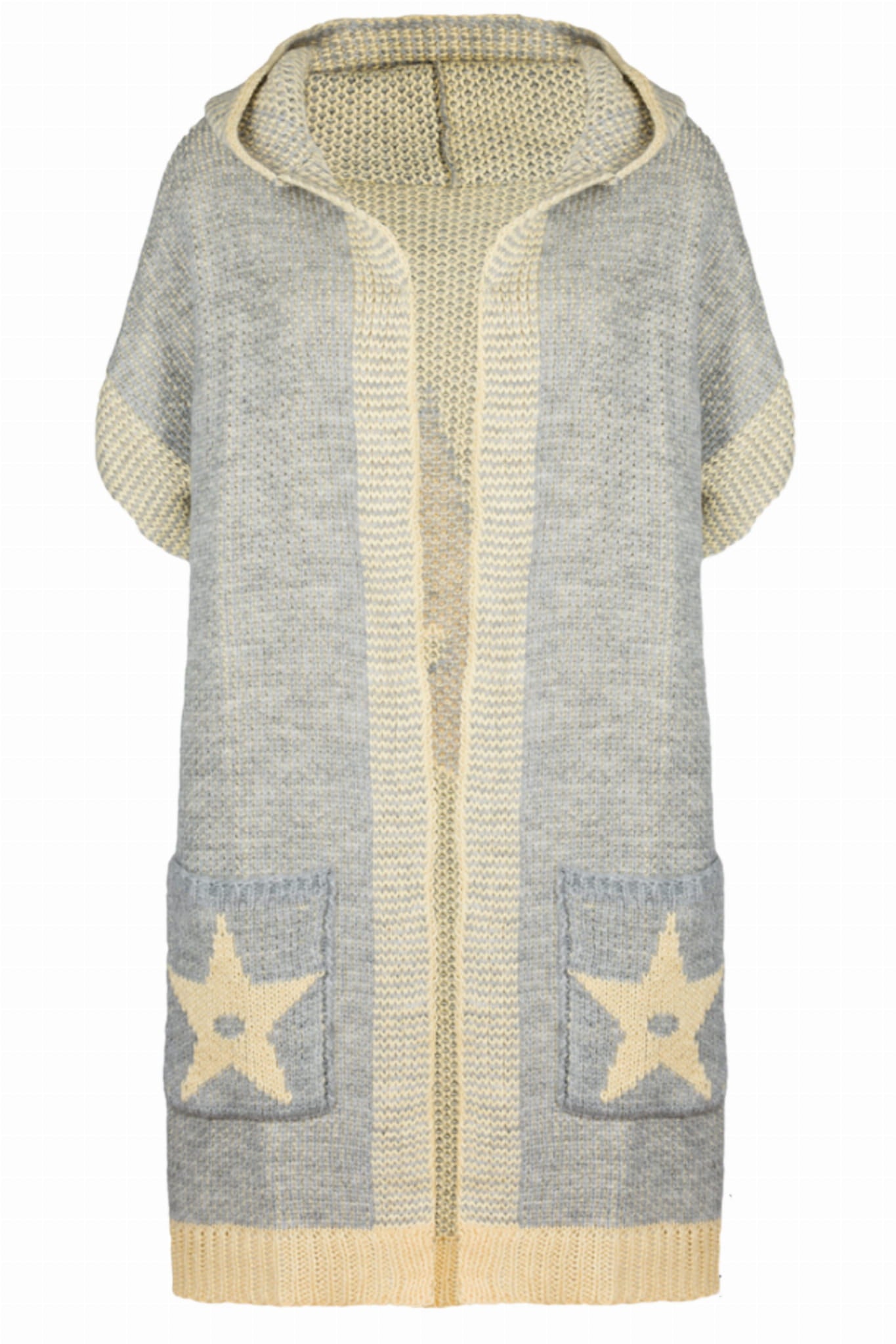 Kardigan Damski, Model: Pandora, Kolor: szary-banan, Skład materiału: 55% Poliacryl; 25% Wełna; 10% Poliester; 10% Alpaka, Przeznaczenie: Wielosezonowe