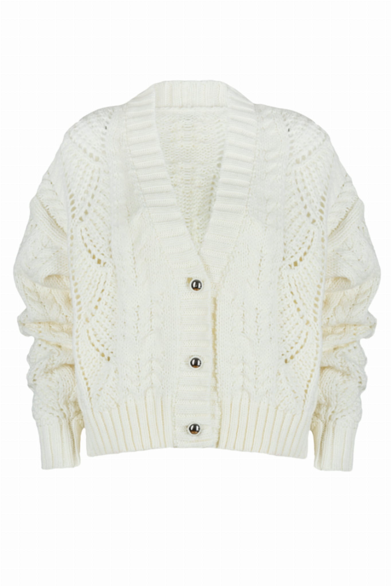 Kardigan Damski, Model: Kiara, Kolor: ekru, Skład materiału: 60% Akryl; 30% Wełna; 10% Alpaka, Przeznaczenie: Wielosezonowe (Kardigan Damski, zdjęcie 2)