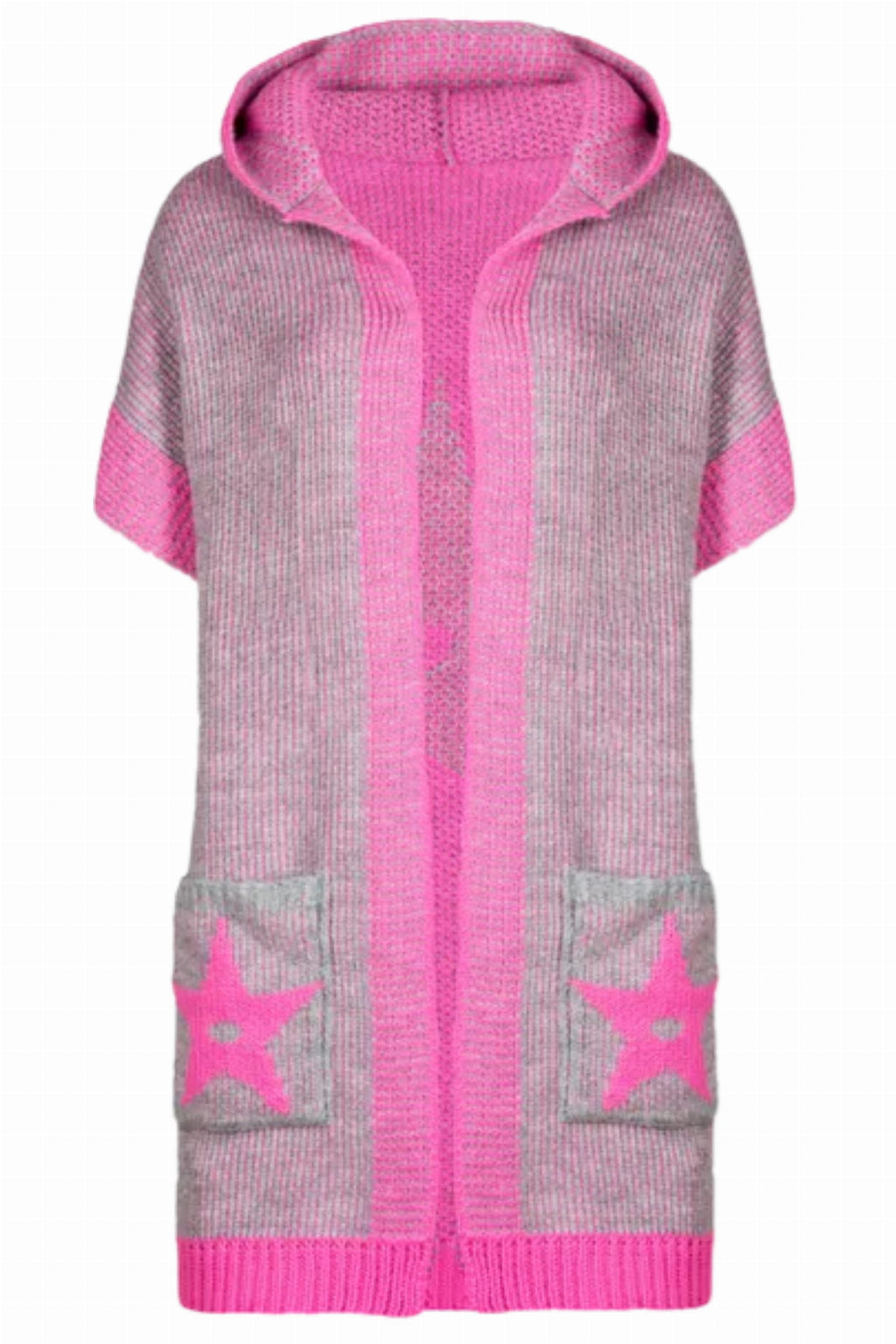 Kardigan Damski, Model: Pandora, Kolor: szary-pink, Skład materiału: 55% Poliacryl; 25% Wełna; 10% Poliester; 10% Alpaka, Przeznaczenie: Wielosezonowe