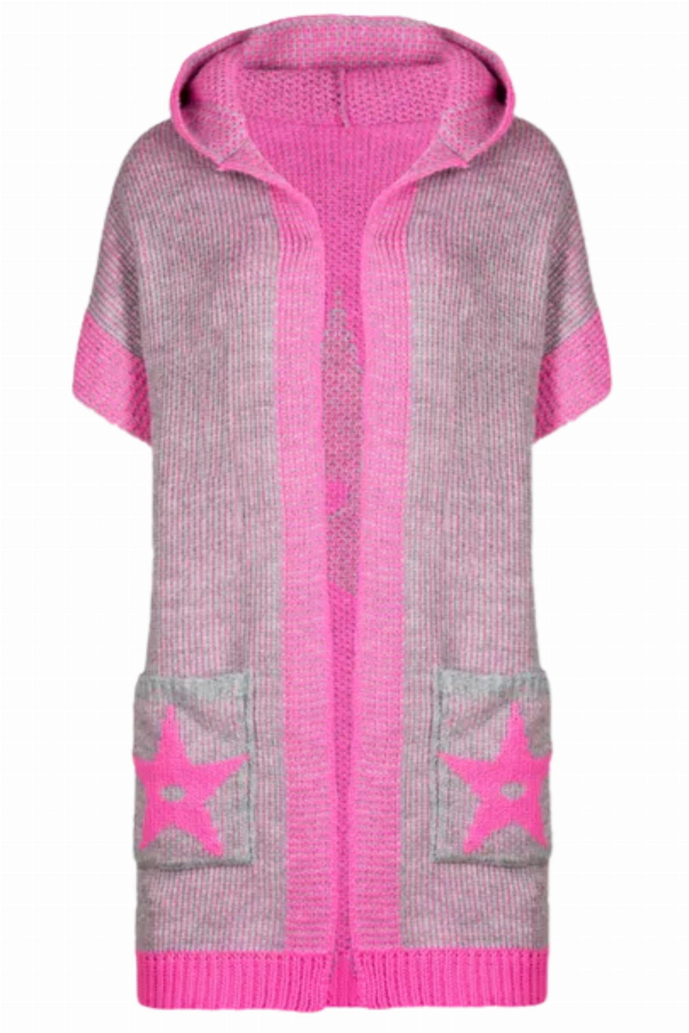 Kardigan Damski, Model: Pandora, Kolor: szary-pink, Skład materiału: 55% Poliacryl; 25% Wełna; 10% Poliester; 10% Alpaka, Przeznaczenie: Wielosezonowe