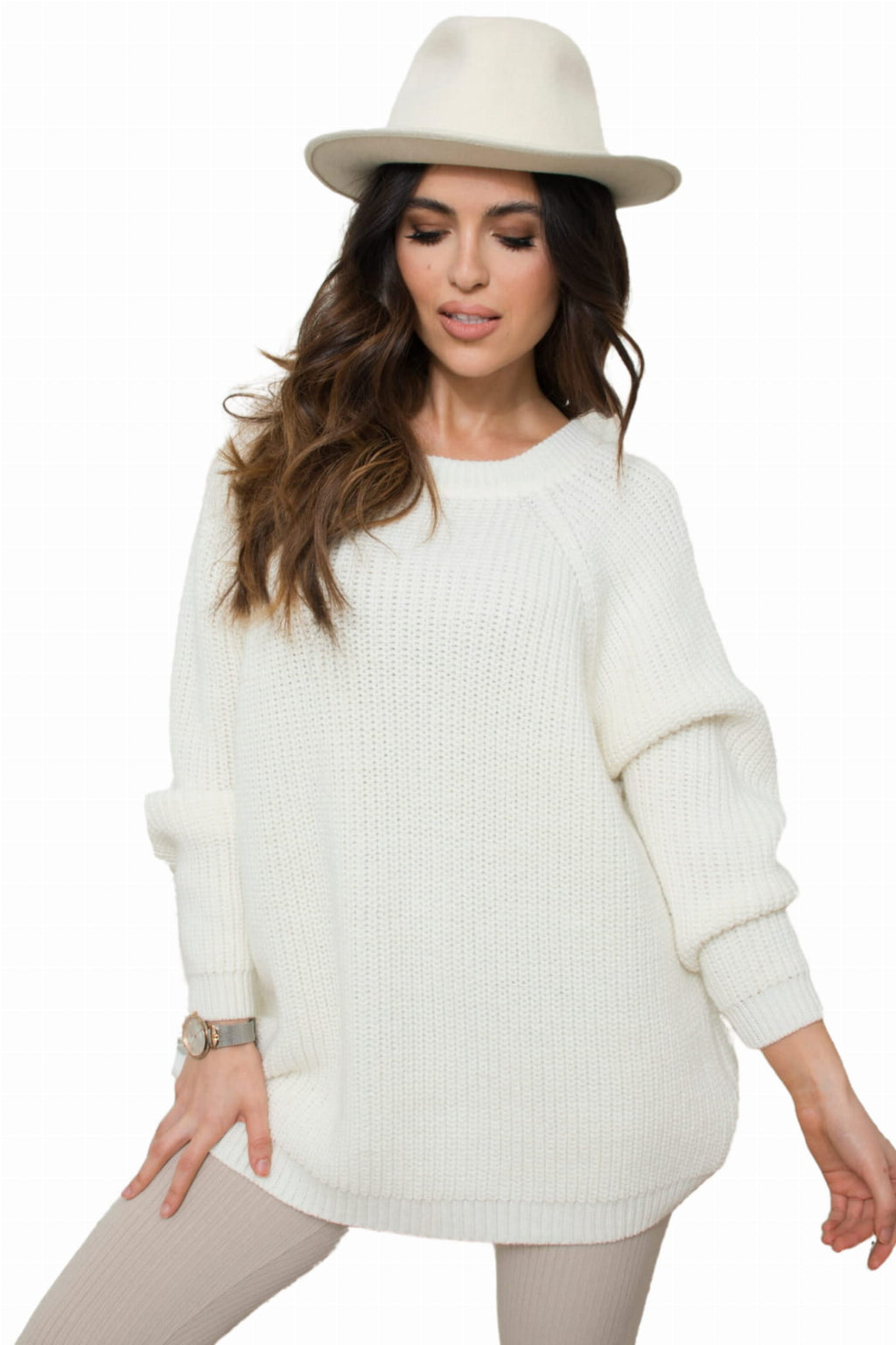 Sweter Damski, Model: Rosalia, Kolor: ekru, Skład materiału: 50% Akryl; 30% Wełna; 10% Wiskoza; 10% Alpaka, Przeznaczenie: Wielosezonowe (Sweter Damski, zdjęcie 6)