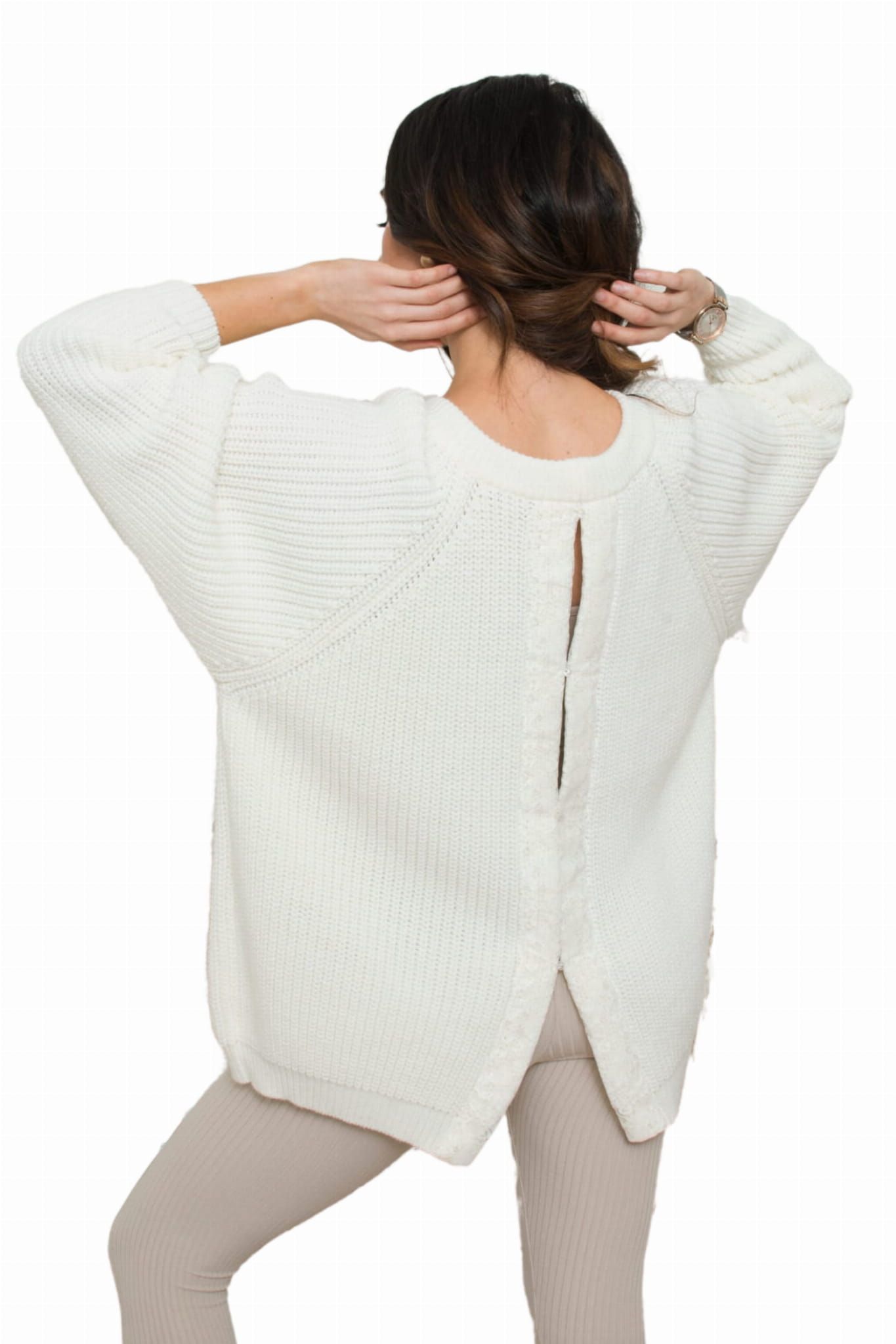 Sweter Damski, Model: Rosalia, Kolor: ekru, Skład materiału: 50% Akryl; 30% Wełna; 10% Wiskoza; 10% Alpaka, Przeznaczenie: Wielosezonowe (Sweter Damski, zdjęcie 8)