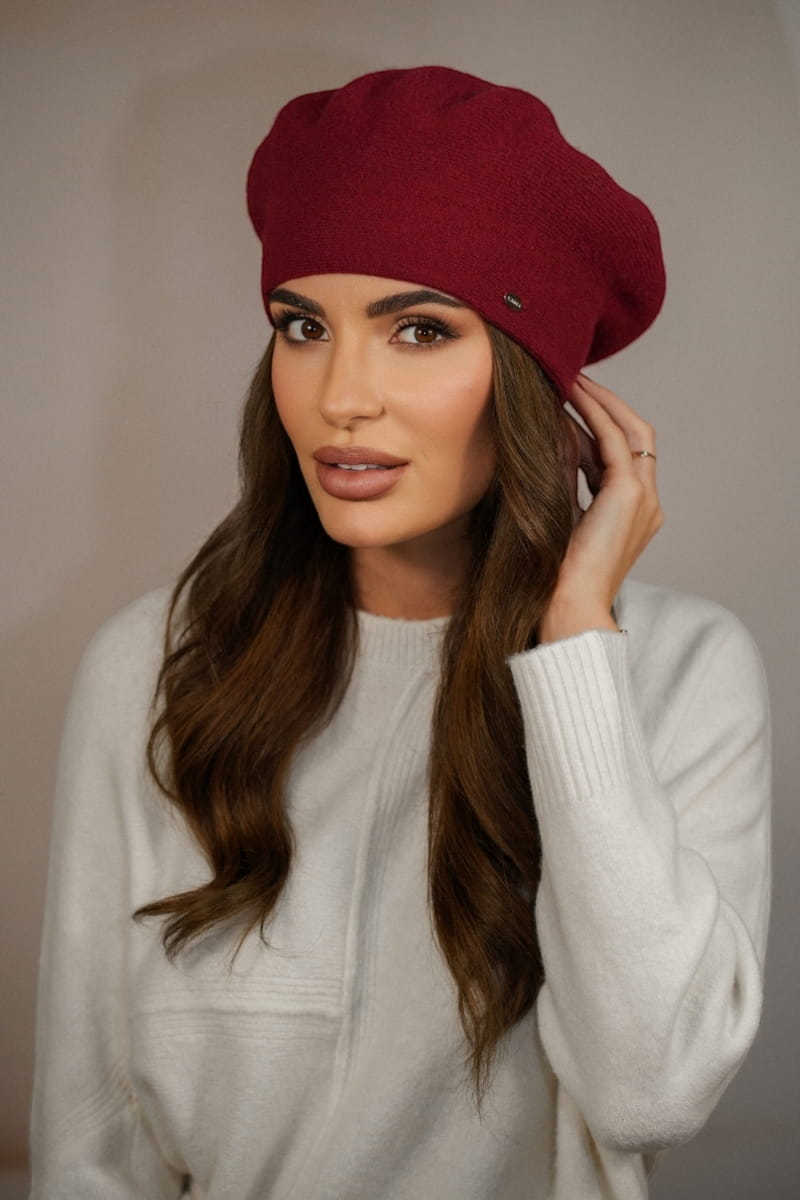 Beret Damski, Model: Kiang, Kolor: bordowy, Skład materiału: 80% Wełna; 20% Poliamid, Przeznaczenie: Jesień/Zima, Rozmiar: Uniwersalny (54-60) (Beret Damski, zdjęcie 3)
