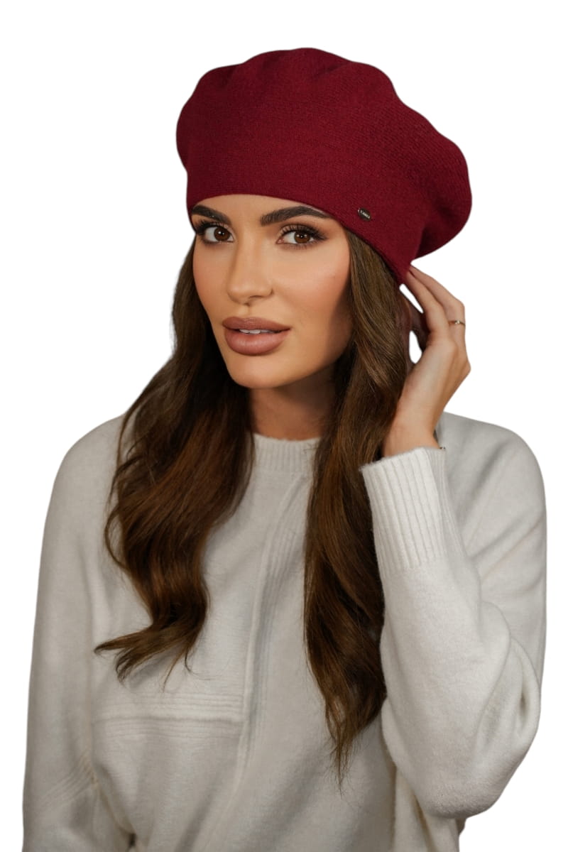 Beret Damski, Model: Kiang, Kolor: bordowy, Skład materiału: 80% Wełna; 20% Poliamid, Przeznaczenie: Jesień/Zima, Rozmiar: Uniwersalny (54-60) (Beret Damski, zdjęcie 2)