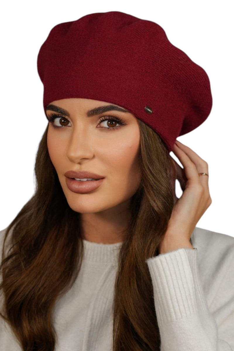 Beret Damski, Model: Kiang, Kolor: bordowy, Skład materiału: 80% Wełna; 20% Poliamid, Przeznaczenie: Jesień/Zima, Rozmiar: Uniwersalny (54-60)
