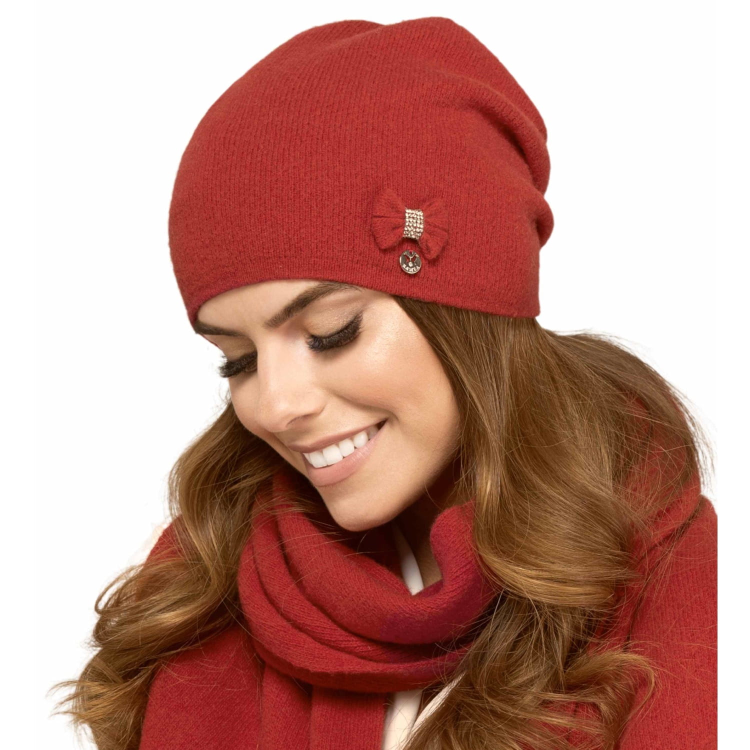 Stylowa czapka FLORYDA w odcieniu rudym, idealna na jesień i zimę, z elegancką kokardką | manufacture | Spironik.pl