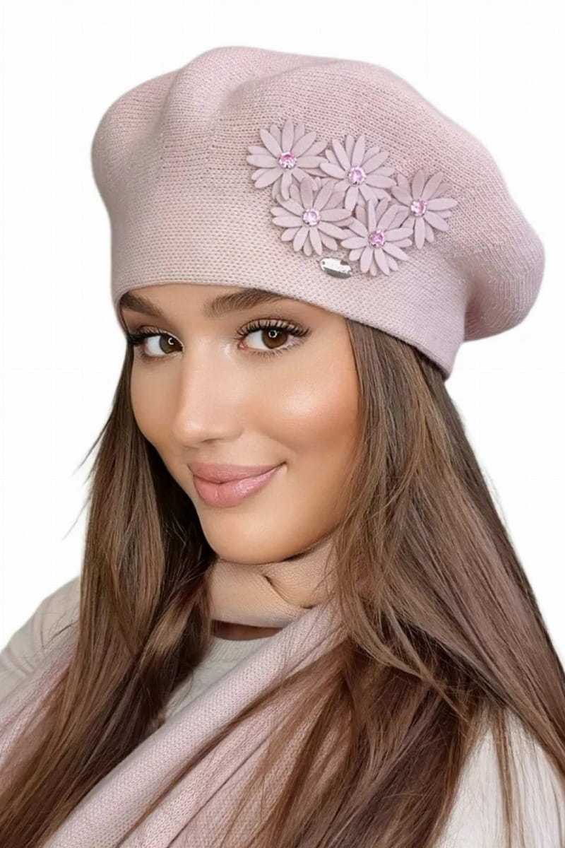 Tala beret damski Kamea zimowy, z wełną, rozmiar uniwersalny 54-60 cm, kolor różowy