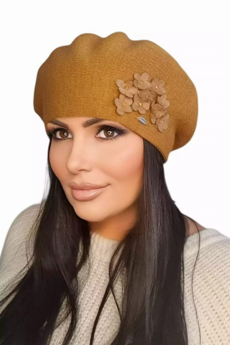 Beret Damski, Model: ARIZONA, Kolor: musztardowy, Skład materiału: 70% Akryl; 20% Wełna; 10% Poliamid, Przeznaczenie: Jesień/Zima, Rozmiar: Uniwersalny (54-60)