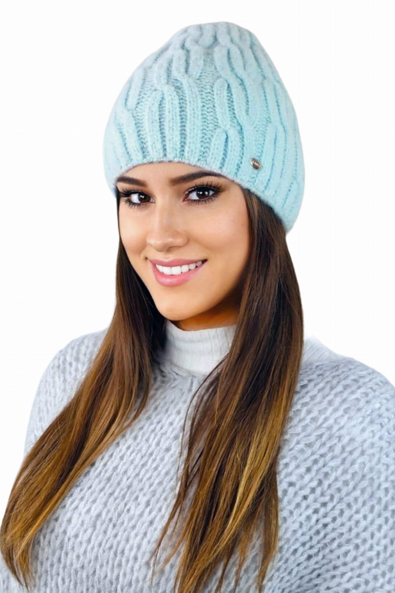 Czapka Damska, Model: Gizma, Kolor: miętowy, Skład materiału: 70% Akryl; 20% Wełna; 10% Poliamid, Przeznaczenie: Jesień/Zima, Rozmiar: Uniwersalny (54-60)