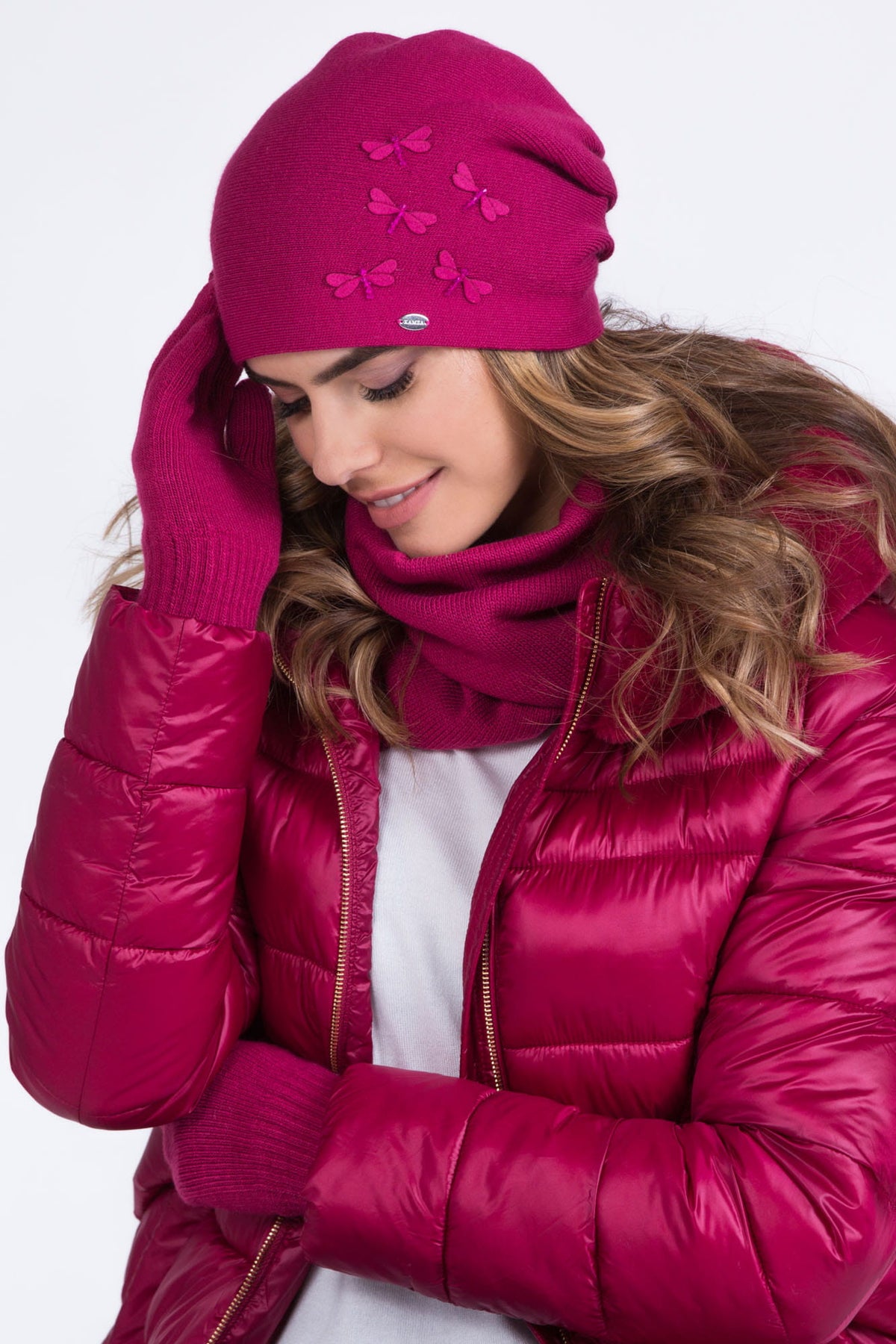 Zira czapka damska Kamea zimowa, z wełną, rozmiar uniwersalny 54-60 cm, kolor fuksja