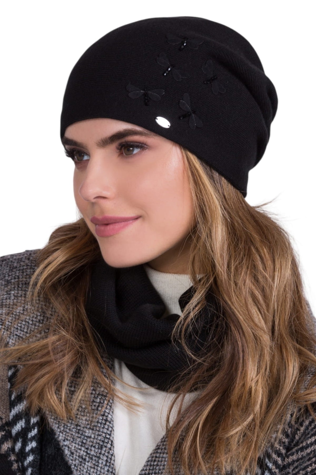 Zira czapka damska Kamea zimowa, z wełną, rozmiar uniwersalny 54-60 cm, kolor czarny