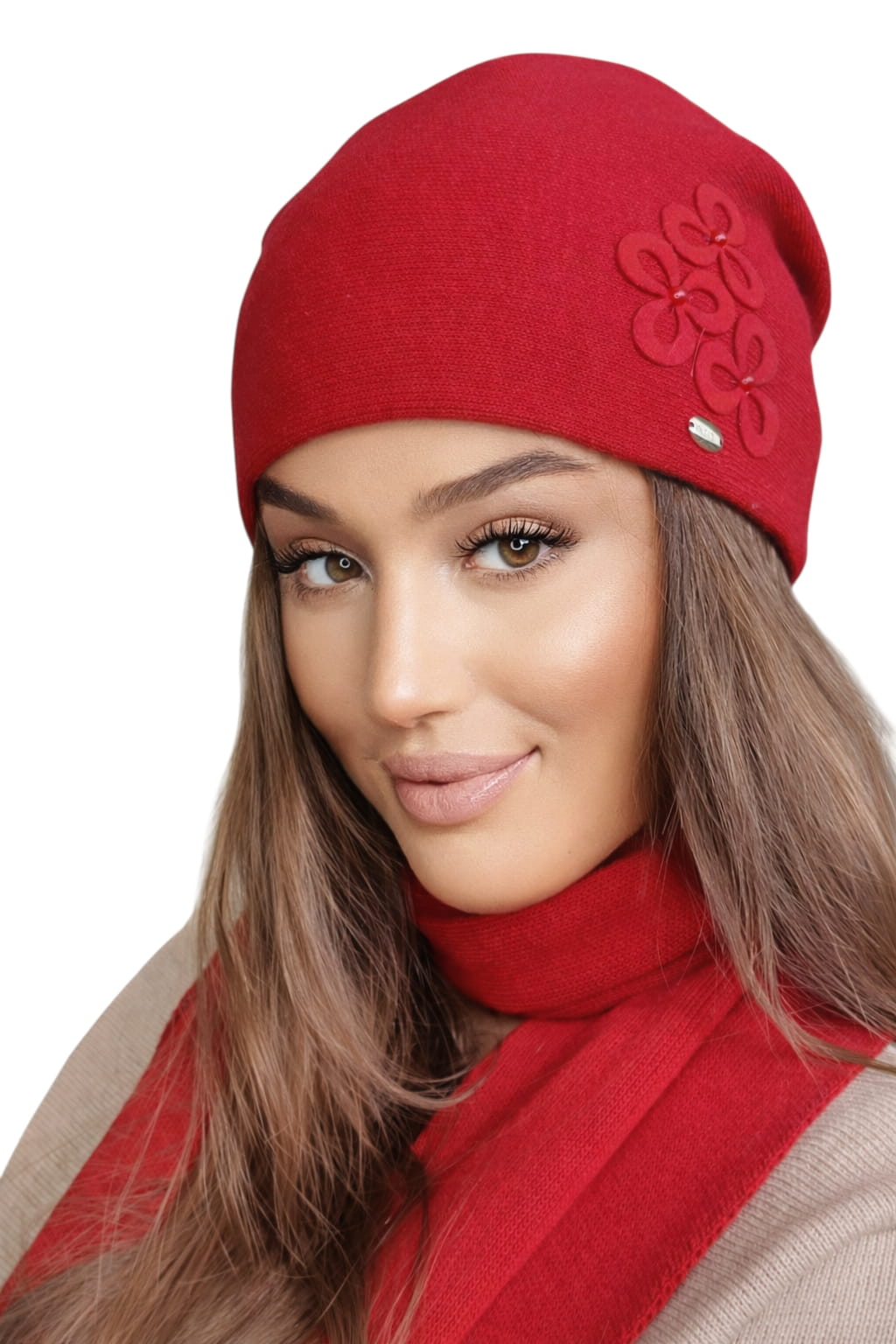 Cytryn czapka damska Kamea zimowa, z wełną, rozmiar uniwersalny 54-60 cm, kolor czerwony