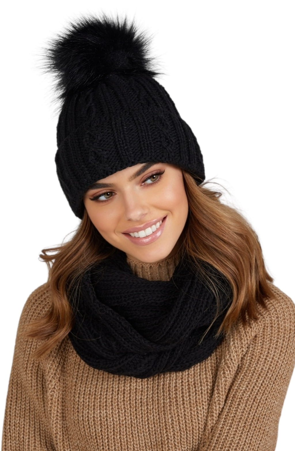 Genova czapka damska Kamea zimowa, z polarową podszewką, 50% wełny, rozmiar uniwersalny 54-60 cm, kolor czarny