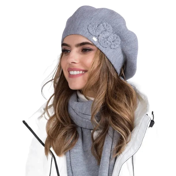 Chanti beret damski Kamea zimowy, z wełną, rozmiar uniwersalny 54-62 cm, kolor szary