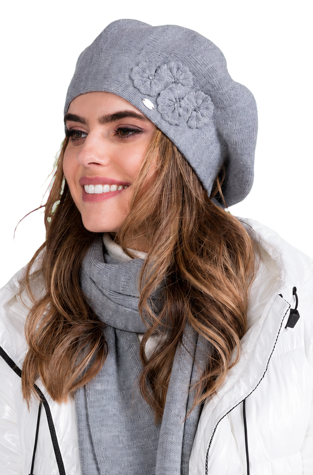 Chanti beret damski Kamea zimowy, z wełną, rozmiar uniwersalny 54-62 cm, kolor szary