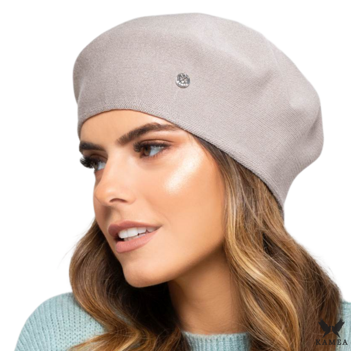 Nashville beret damski Kamea zimowy, 97% wiskozy, rozmiar uniwersalny 54-60 cm, kolor Ciemny beżowy