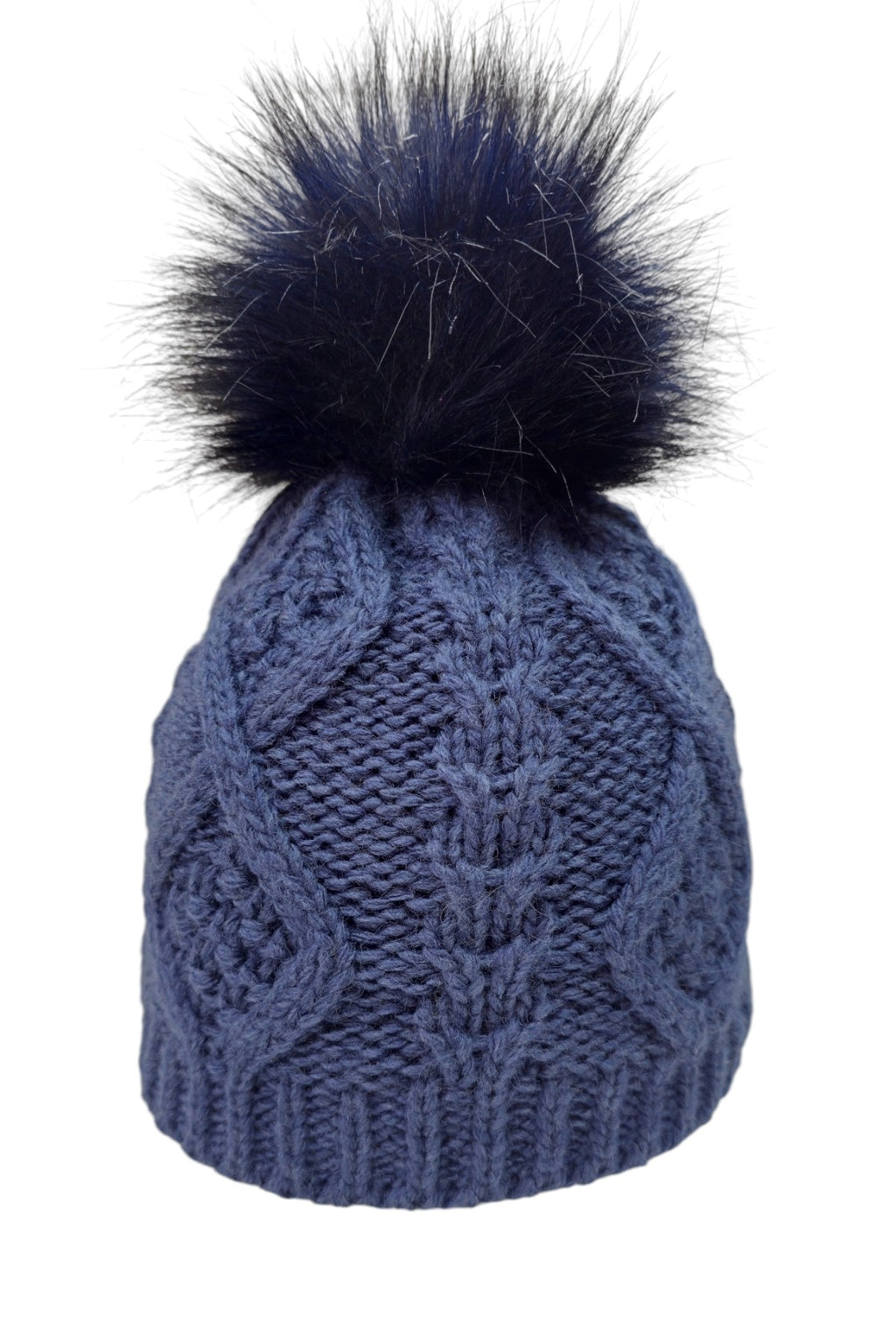 Aran Warkocz - czapka damska z pomponem, jeansowa