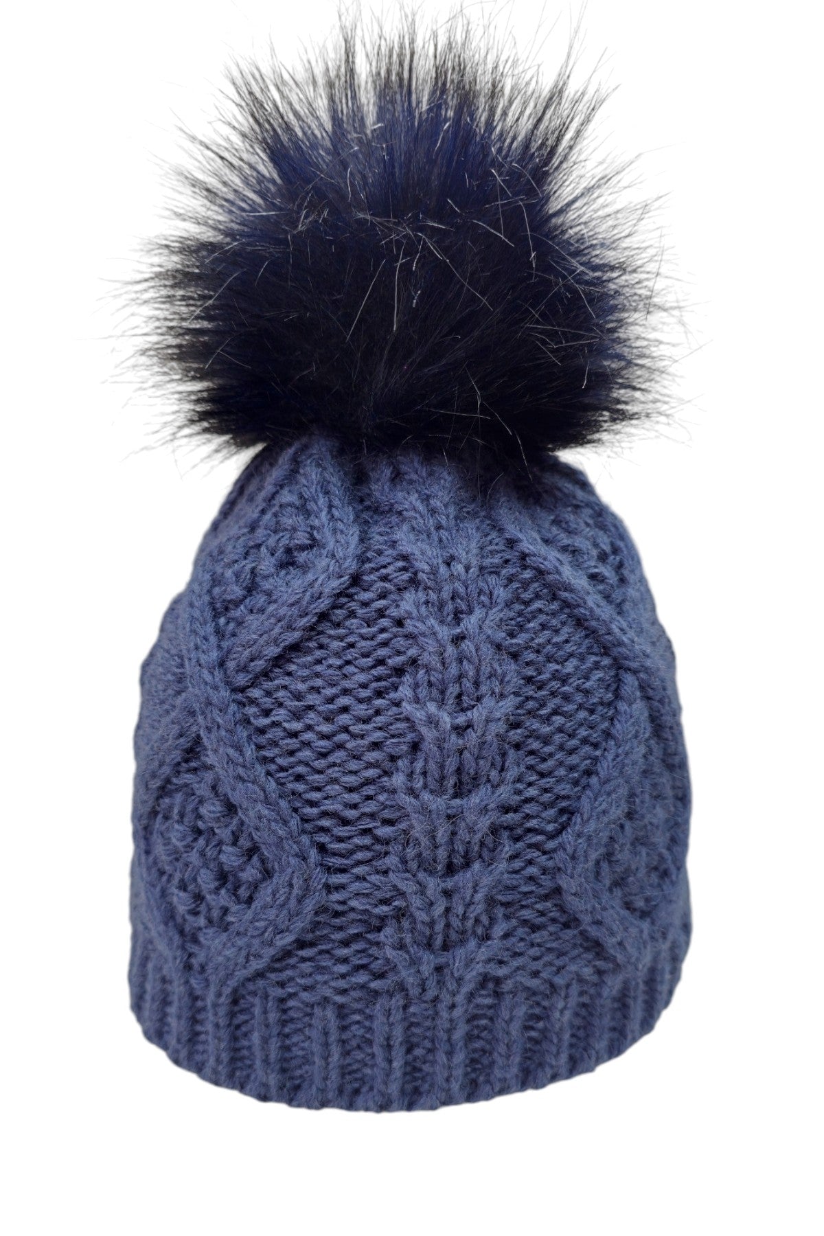 Aran Warkocz - czapka damska z pomponem, jeansowa
