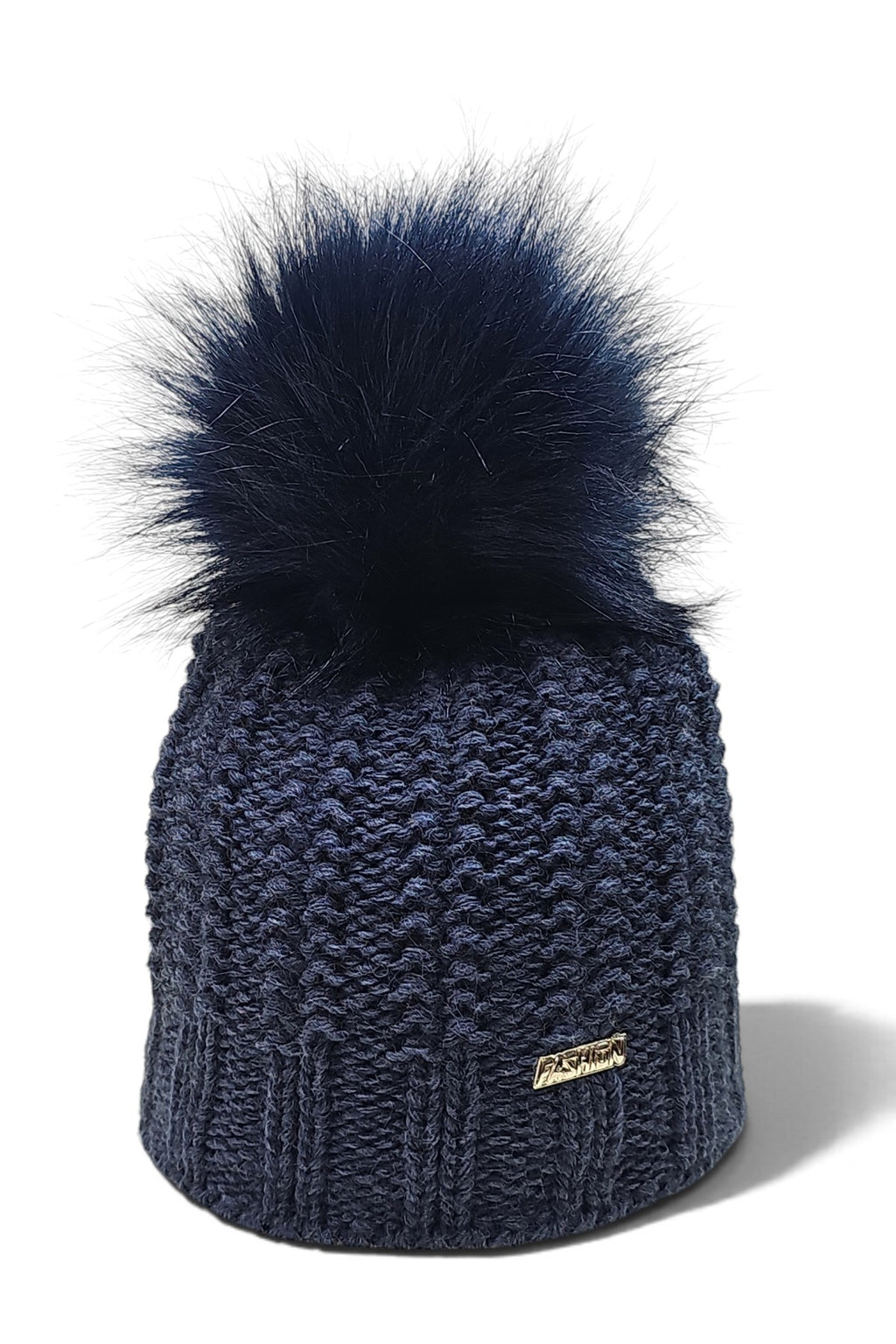 Warkocz - czapka damska z pomponem, jeansowa