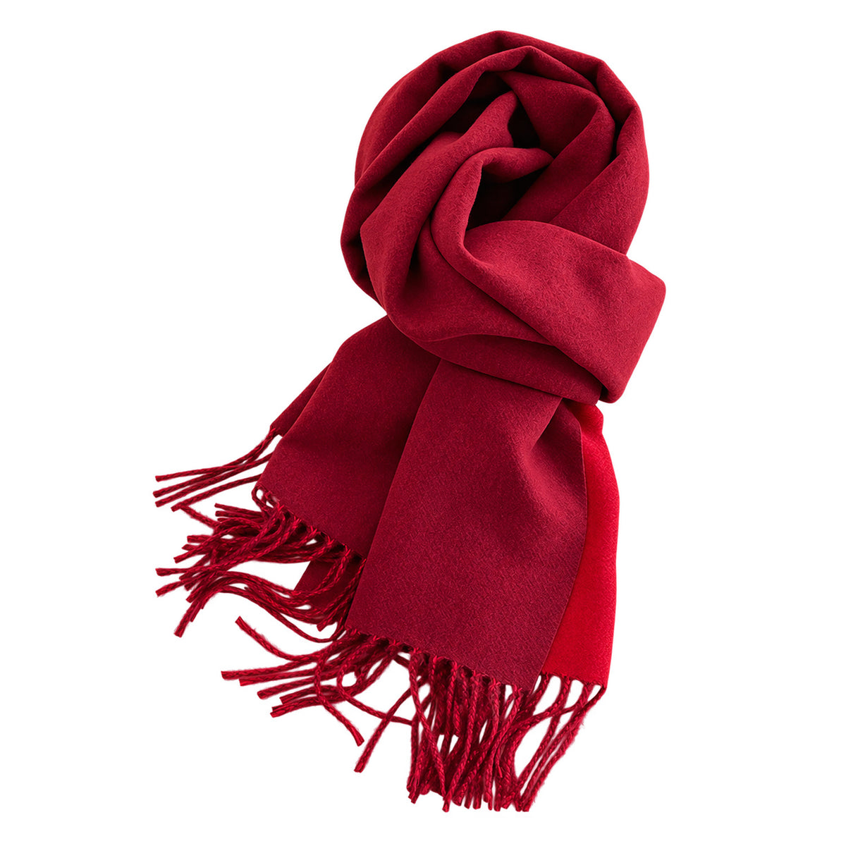 VELORA - duży damski szalik rubinowo-bordowy z długimi frędzlami - KAMEA