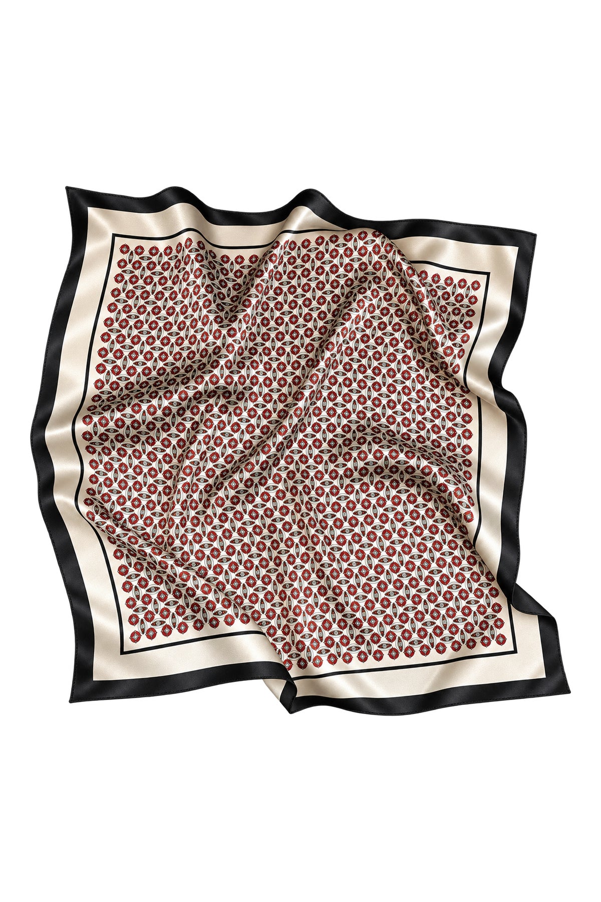 AURELIA - kremowo-bordowa jedwabna apaszka damska 70 × 70 cm KAMEA