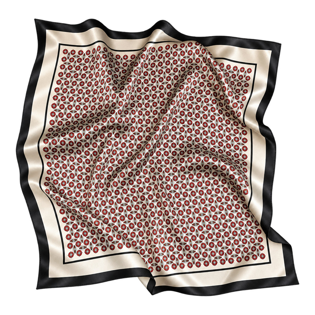 AURELIA - kremowo-bordowa jedwabna apaszka damska 70 × 70 cm KAMEA