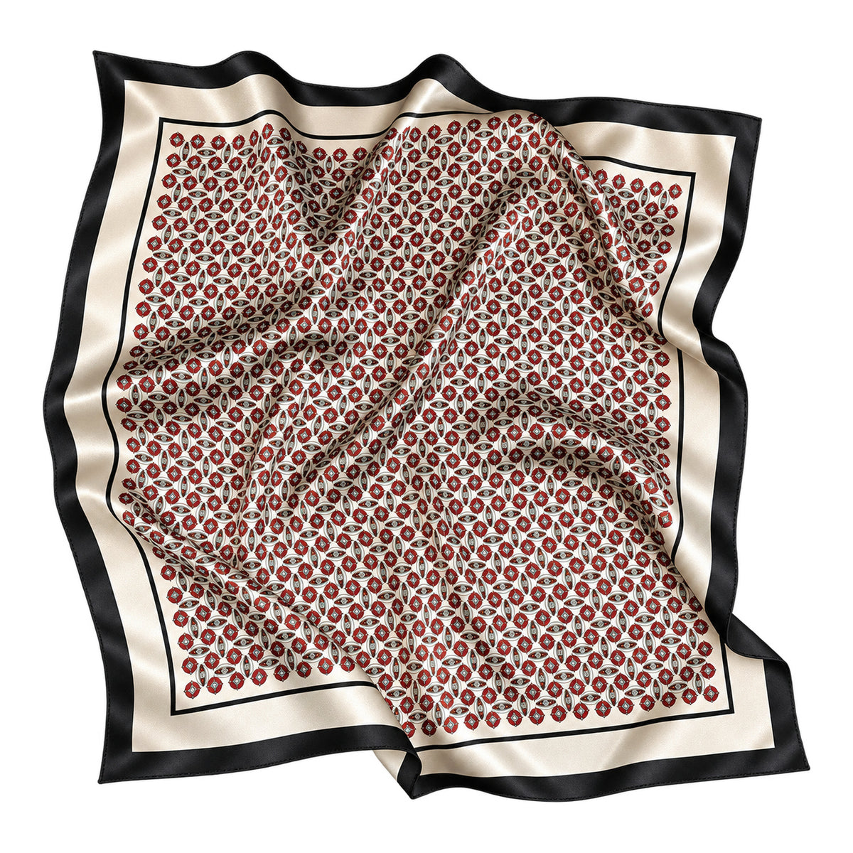 AURELIA - kremowo-bordowa jedwabna apaszka damska 70 × 70 cm KAMEA